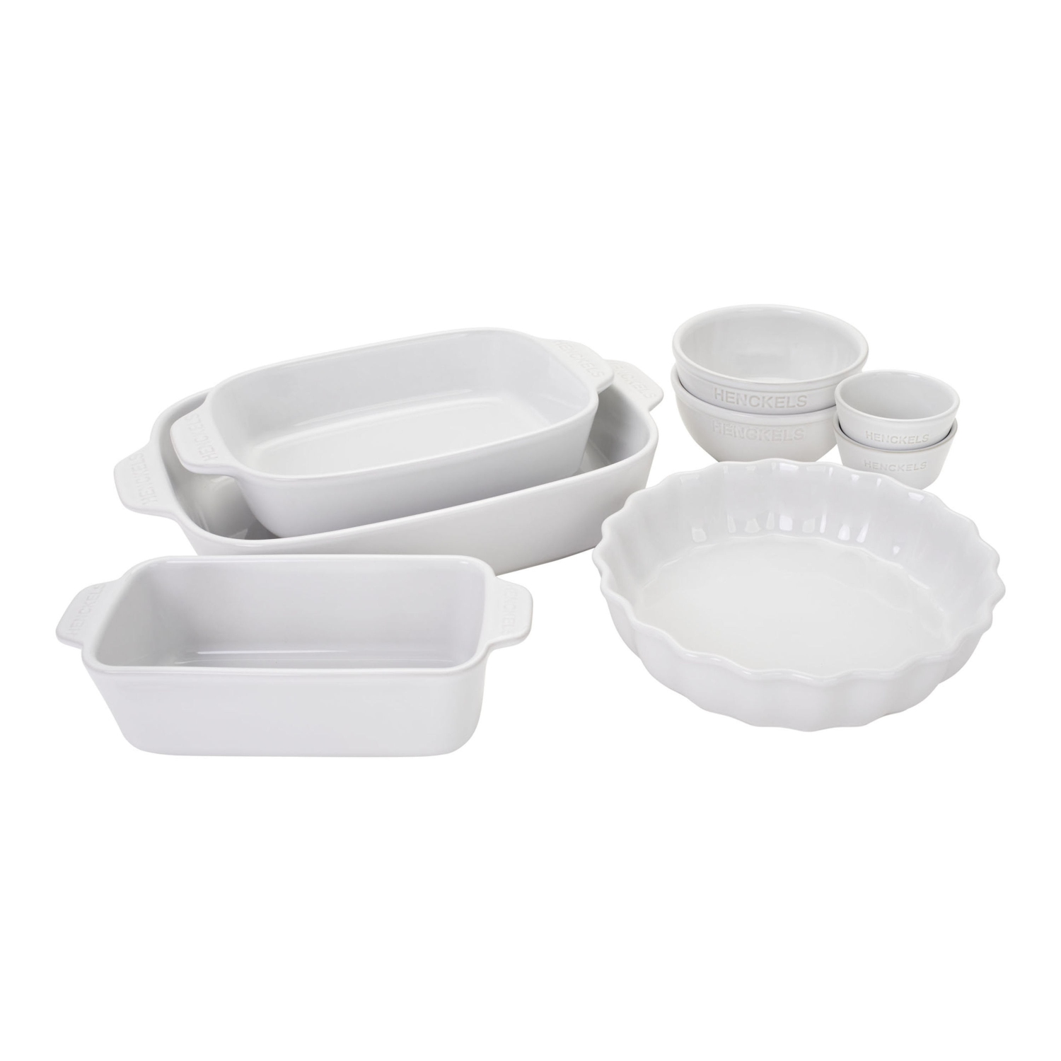 HENCKELS Ceramic 8 Piece Bakeware Set, White