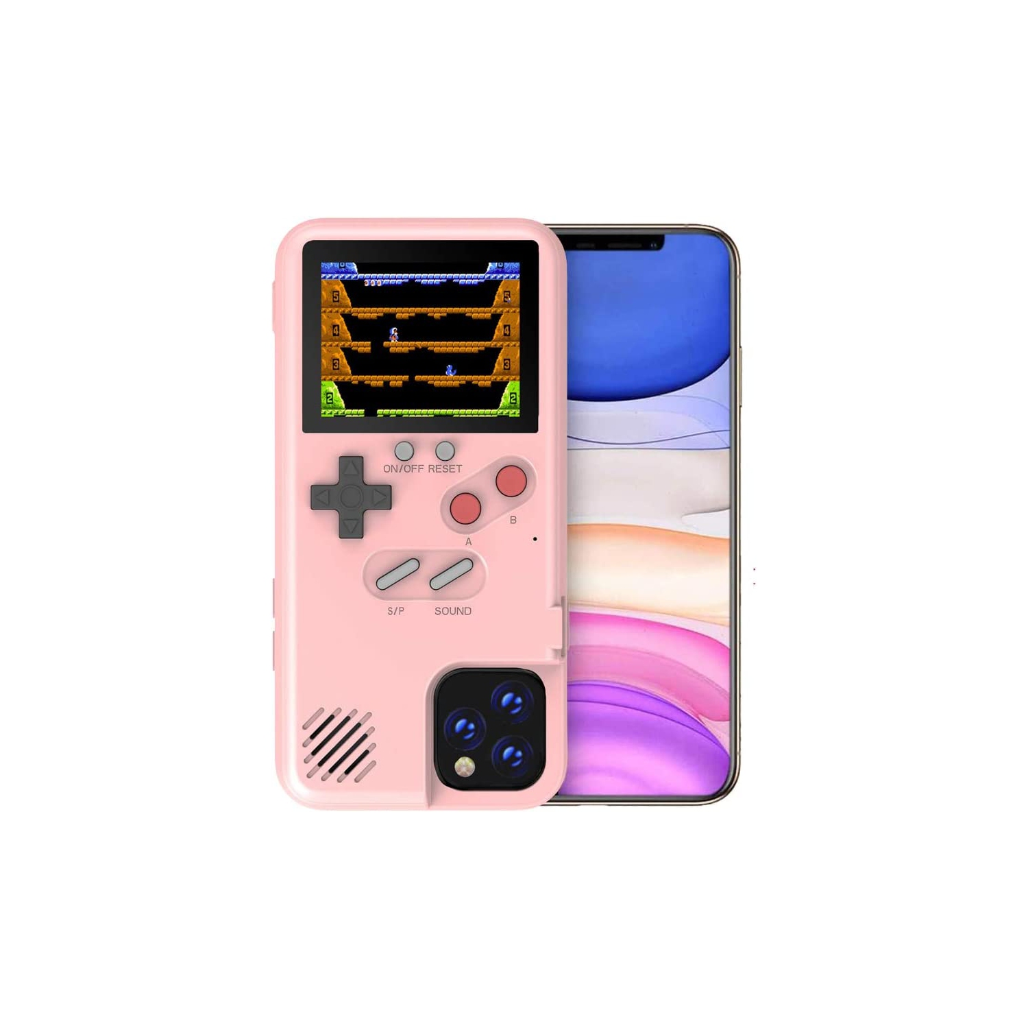 Game Console Case for iPhone 8, Shockproof Case with Video Games for iPhone 7, Color Display Retro Gameboy Case, Game Phone Case for iPhone 6/6S/7/8, Pink