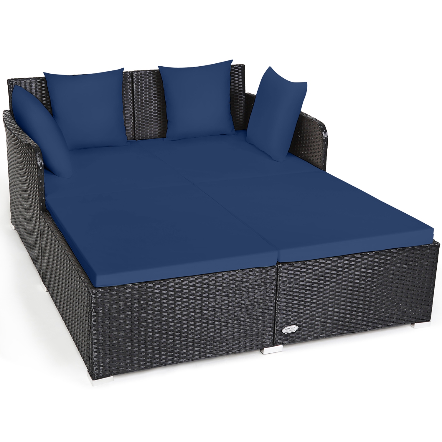 Costway Outdoor Patio Rattan Daybed Pillows Cushioned Sofa Furniture