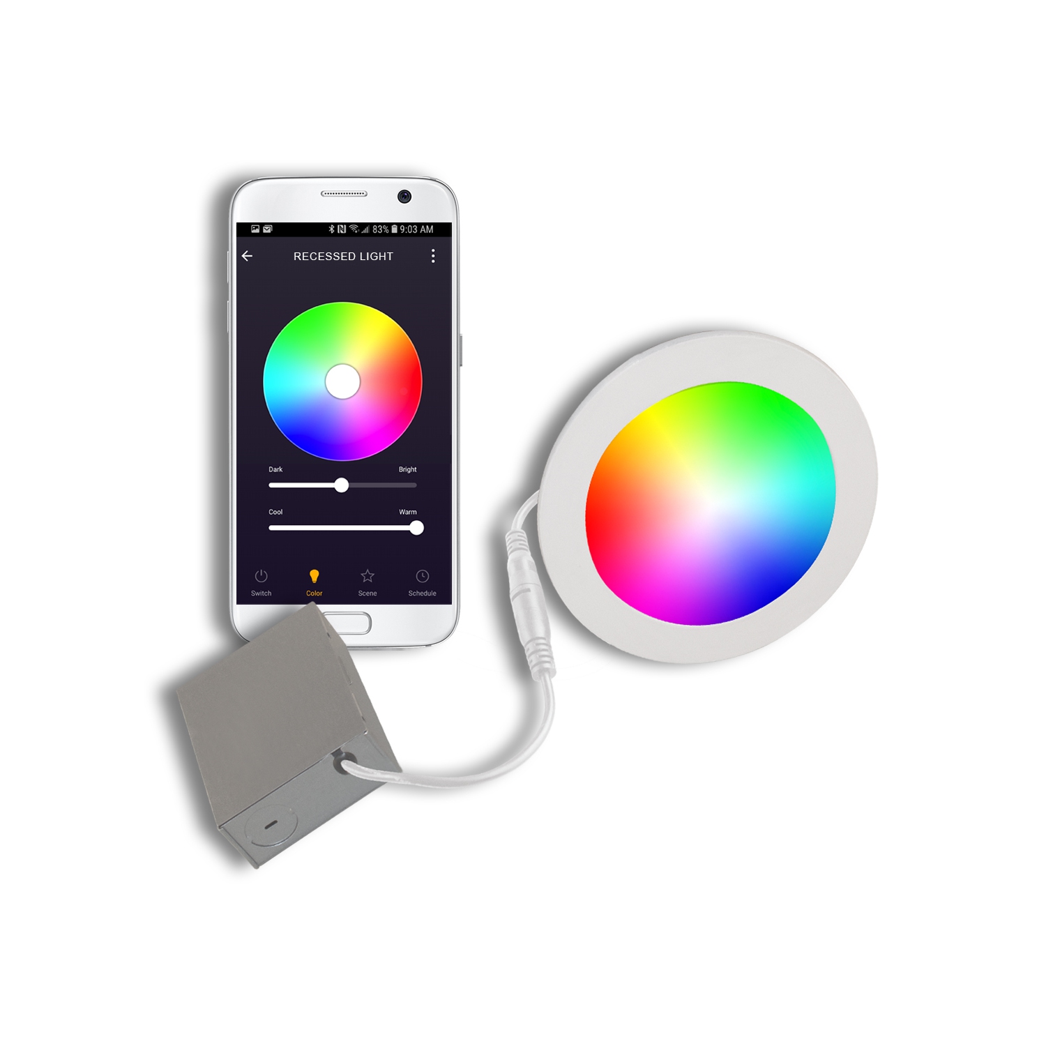 BAZZ Smart Home 4 Pack 6-in Wi-Fi RGB Tunable Slim Disk LED Recessed Light Kit-White, SLDSK6RGBTNWWFX4