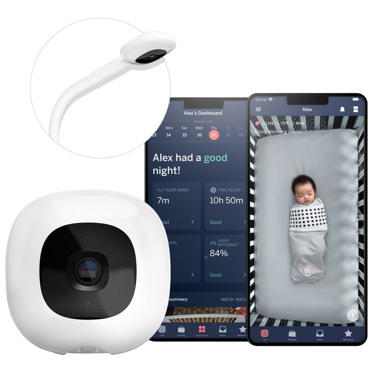 Nanit Pro Wi-Fi Baby Monitor with Floor Stand, Night Vision, Zoom, & Two-Way Communication
