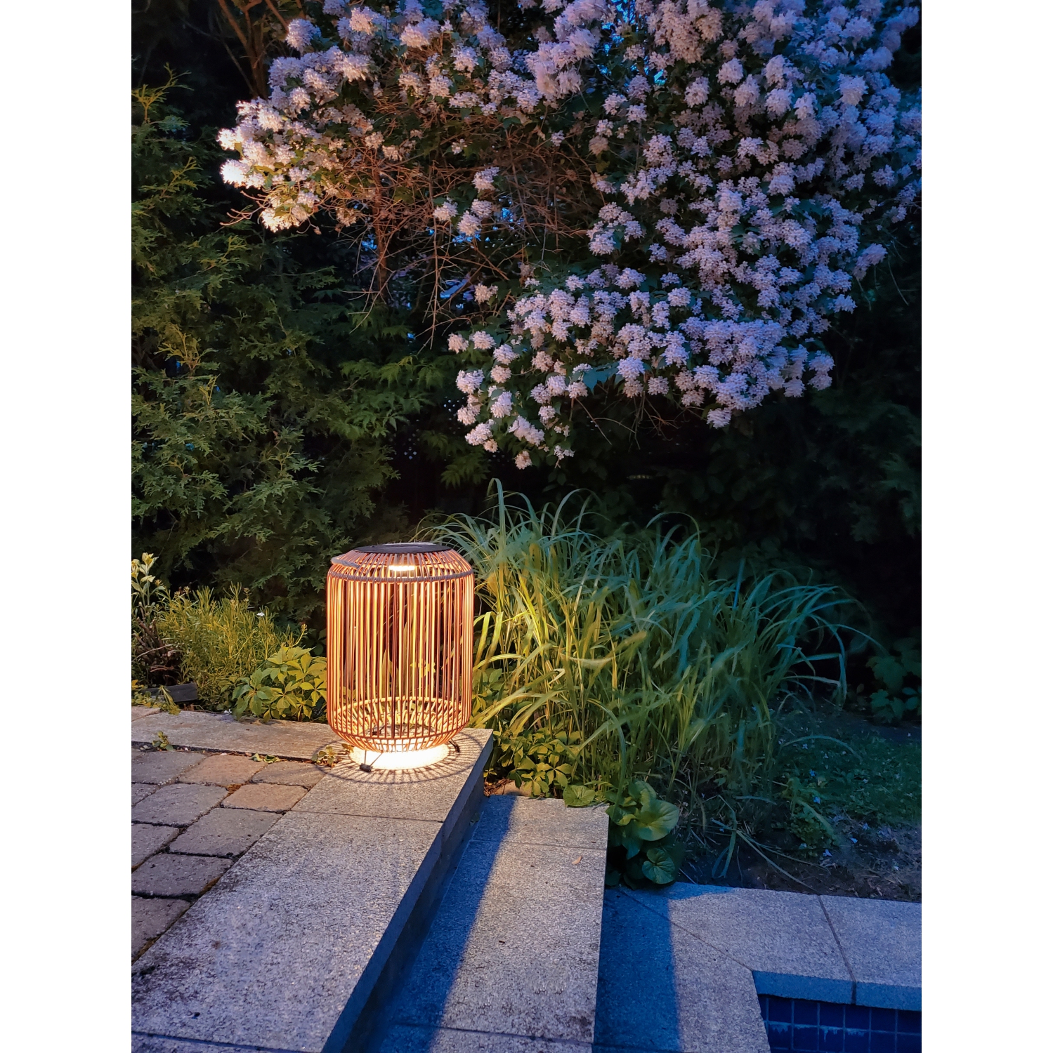 BAZZ Tulum 13 x 19 in. Solar LED Outdoor Patio Light Fixture Lamp-Beige, F19287BG