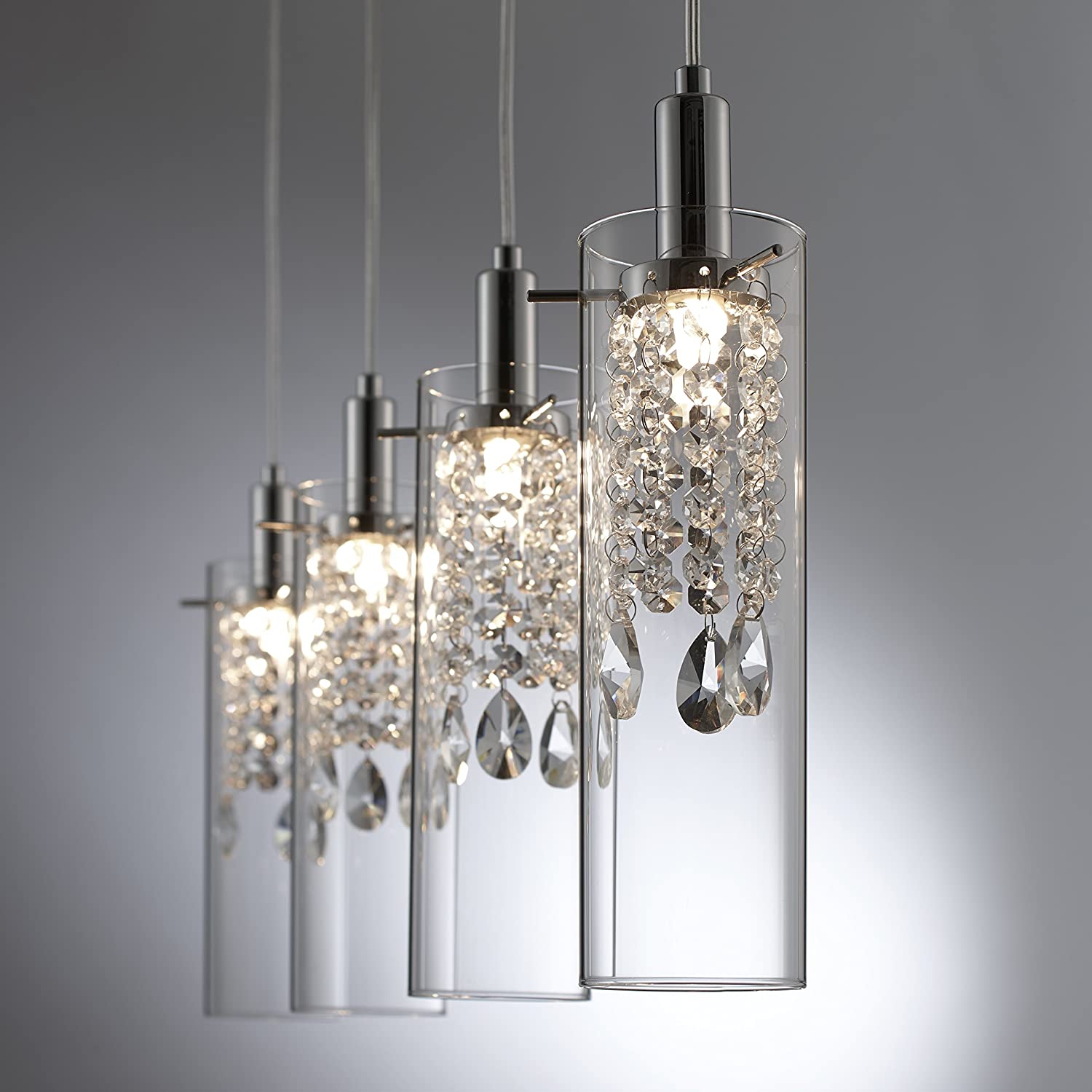 BAZZ 4 Branch LED Chrome Pendant with Clear Glass Shade