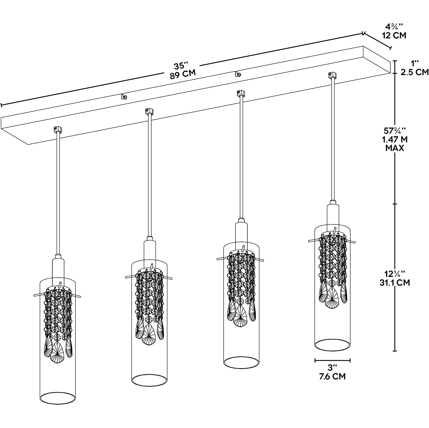 BAZZ 4 Branch LED Chrome Pendant with Clear Glass Shade