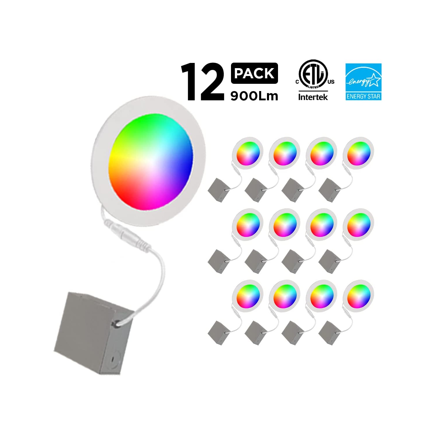BAZZ Smart Home 6-in Wi-Fi RGB Tunable Slim Disk LED Recessed Light Kit, White, SLDSK6RGBTNWWFX12