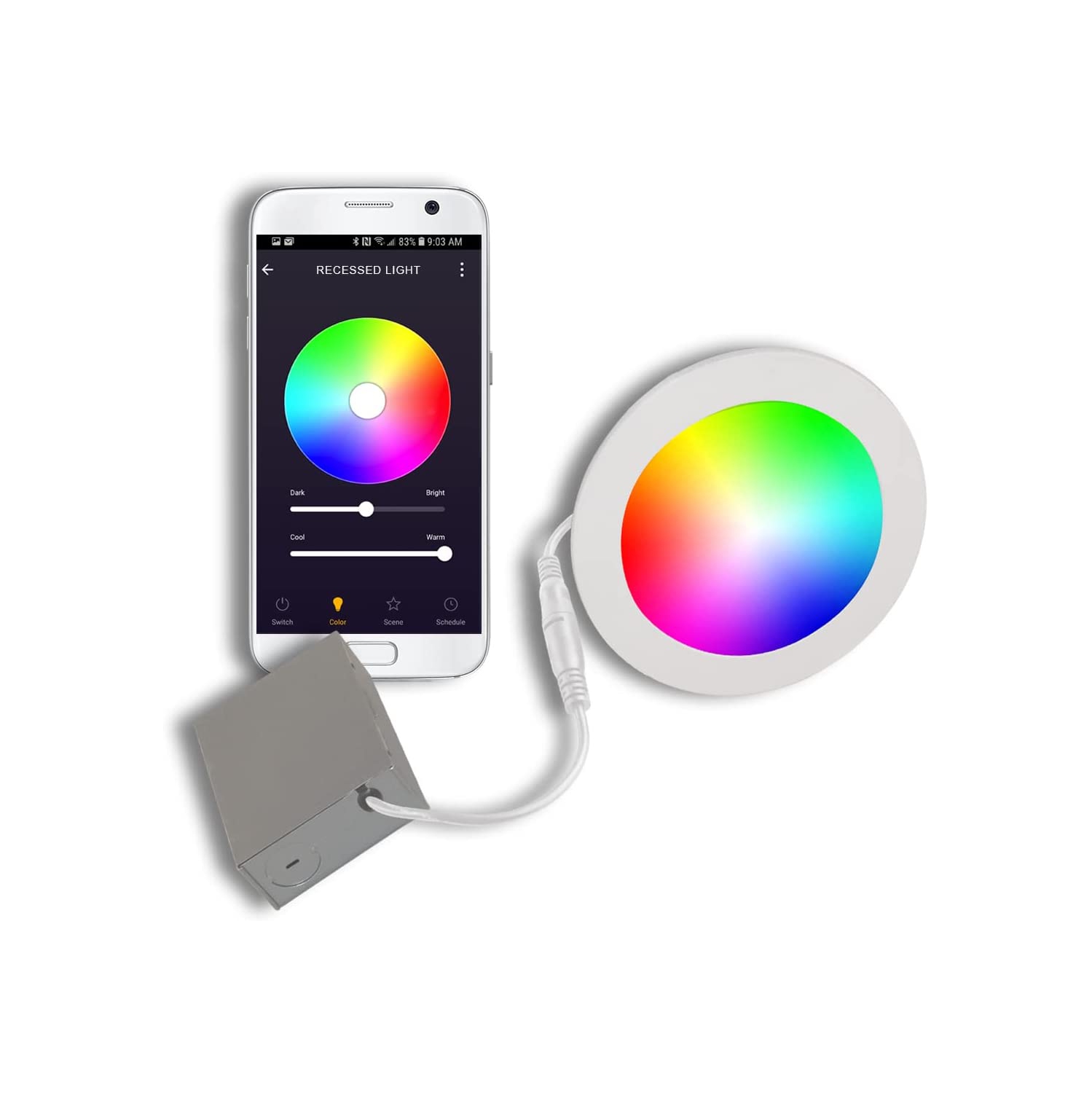 BAZZ Smart Home 6-in Wi-Fi RGB Tunable Slim Disk LED Recessed Light Kit, White, SLDSK6RGBTNWWFX12