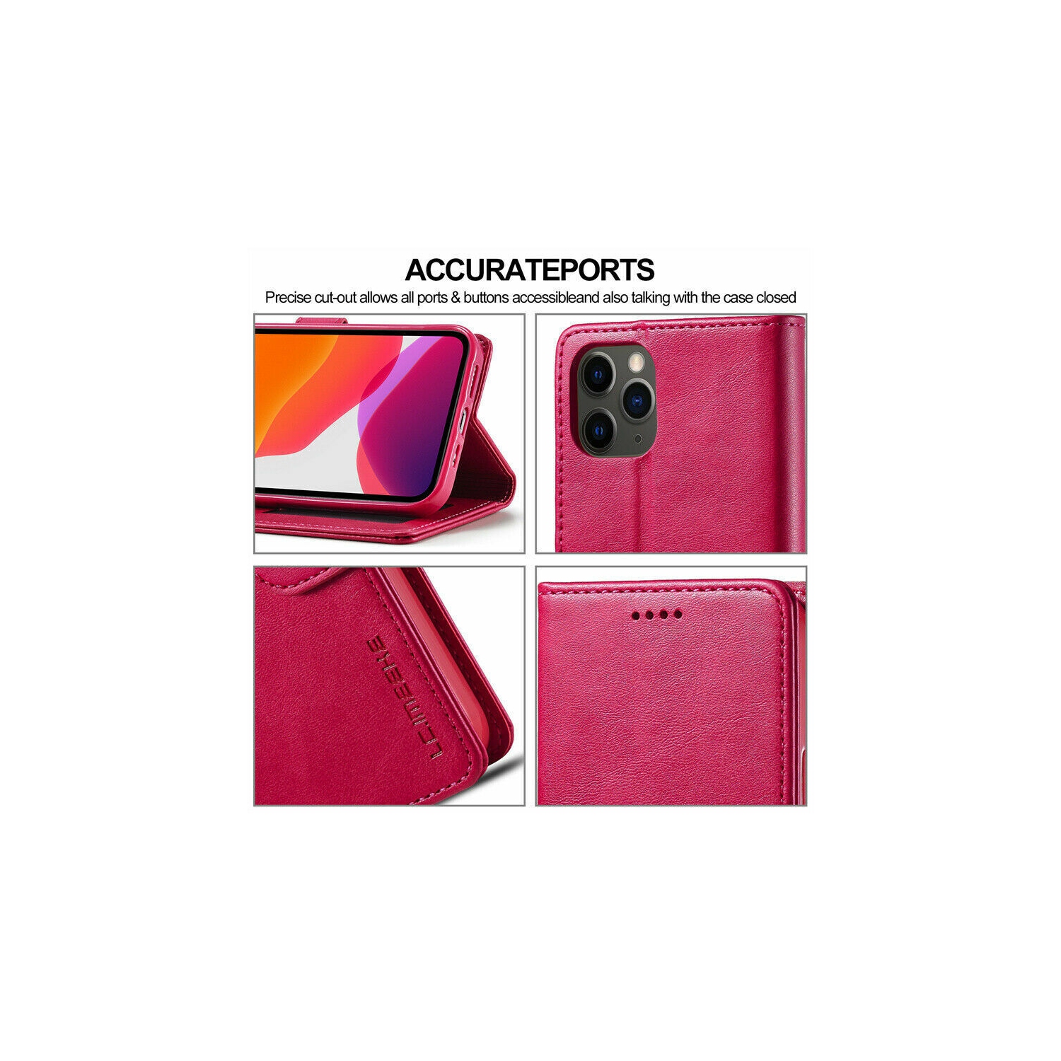 ( KeeGuard ) Étui portefeuille à rabat en cuir pour carte de crédit et étui folio iPhone 14 Pro rose