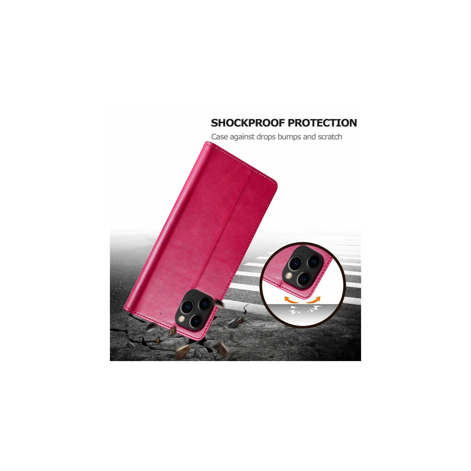 ( KeeGuard ) Étui portefeuille à rabat en cuir pour carte de crédit et étui folio iPhone 14 Pro rose