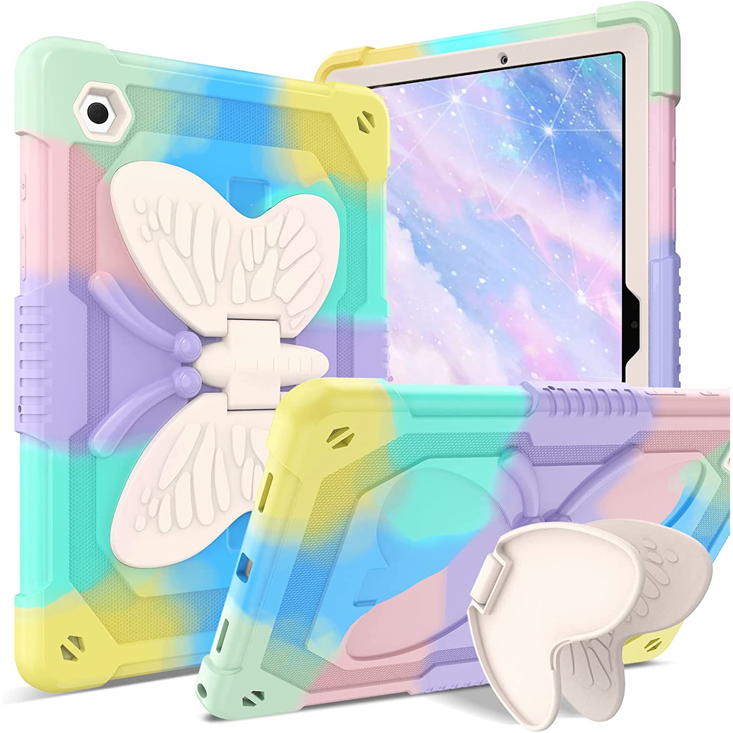 D Samsung Galaxy Tab A8 Case 10.5'' (SM-X200/SM-X205) -Butterfly Camo Kickstand Case for Kids Soft Silicone Shockproof Protective Cover for Samsung Tab A8-10.5 Inch 2022 Tablet - C