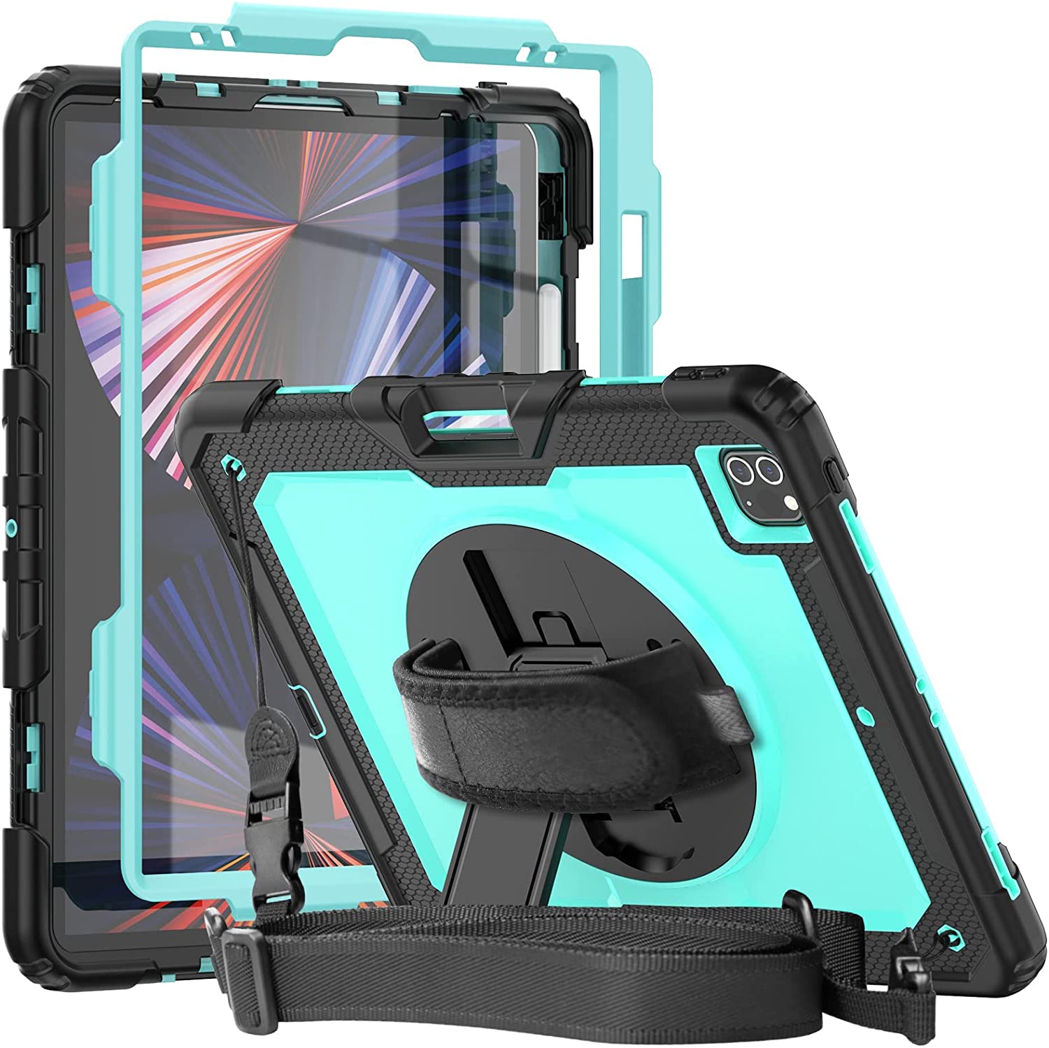 Case for iPad Pro 12.9 2020 with Screen Protector H iPad Pro 4th Generation 12.9 Inch Case with Pencil Holder 3 Layer Dropproof Heavy Duty Rugged Protective Cover with Shouler S