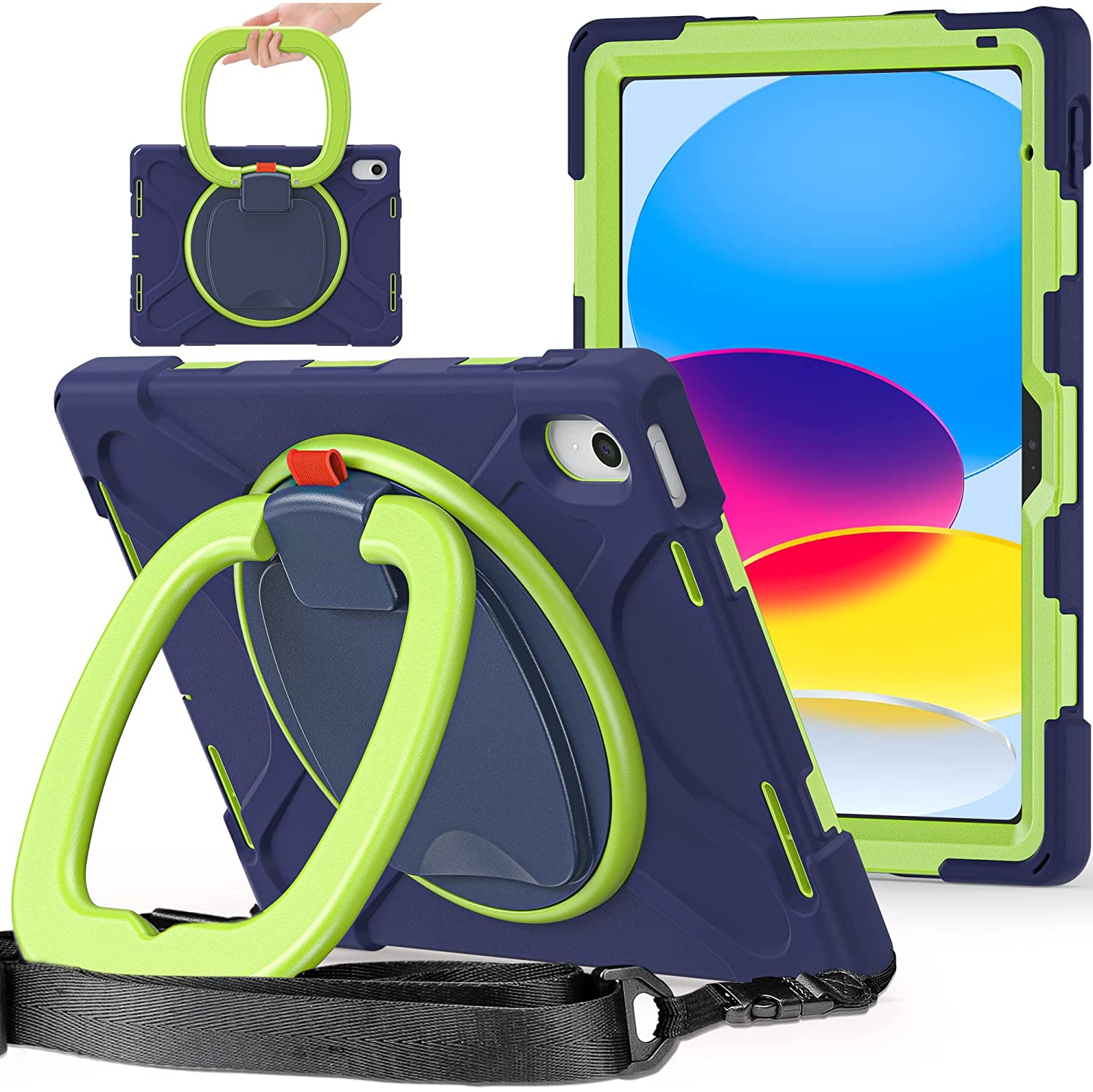 S iPad 10th Generation Case 2022, Heavy Duty Shockproof Silicone Protective Kids Cover for 10.9 inch iPad 10th Gen with Pencil Holder, 360 Rotatable