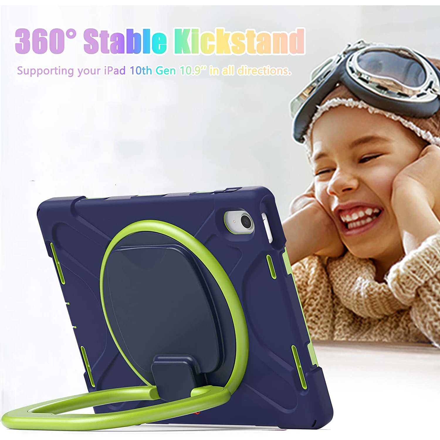 S iPad 10th Generation Case 2022, Heavy Duty Shockproof Silicone Protective Kids Cover for 10.9 inch iPad 10th Gen with Pencil Holder, 360 Rotatable