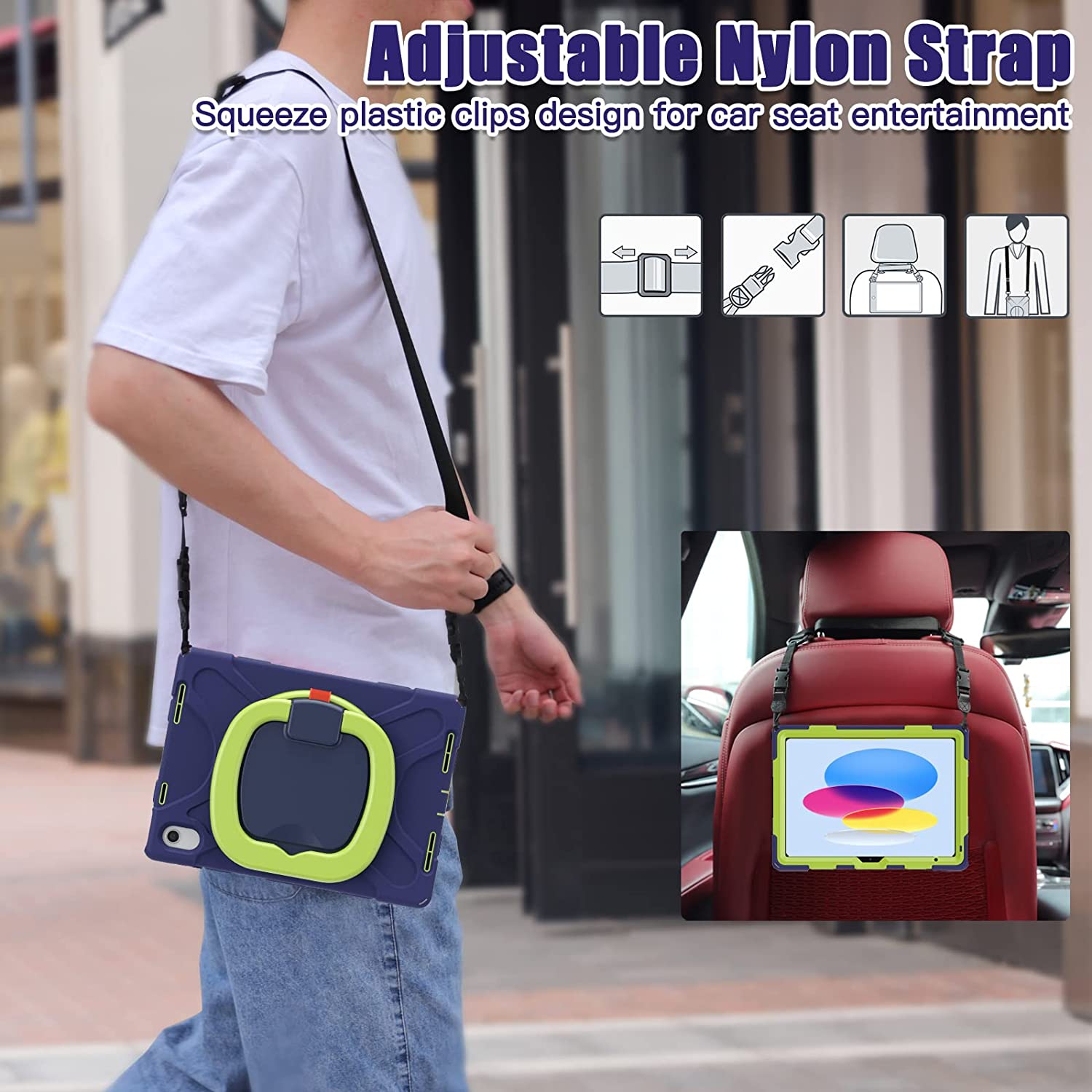 S iPad 10th Generation Case 2022, Heavy Duty Shockproof Silicone Protective Kids Cover for 10.9 inch iPad 10th Gen with Pencil Holder, 360 Rotatable