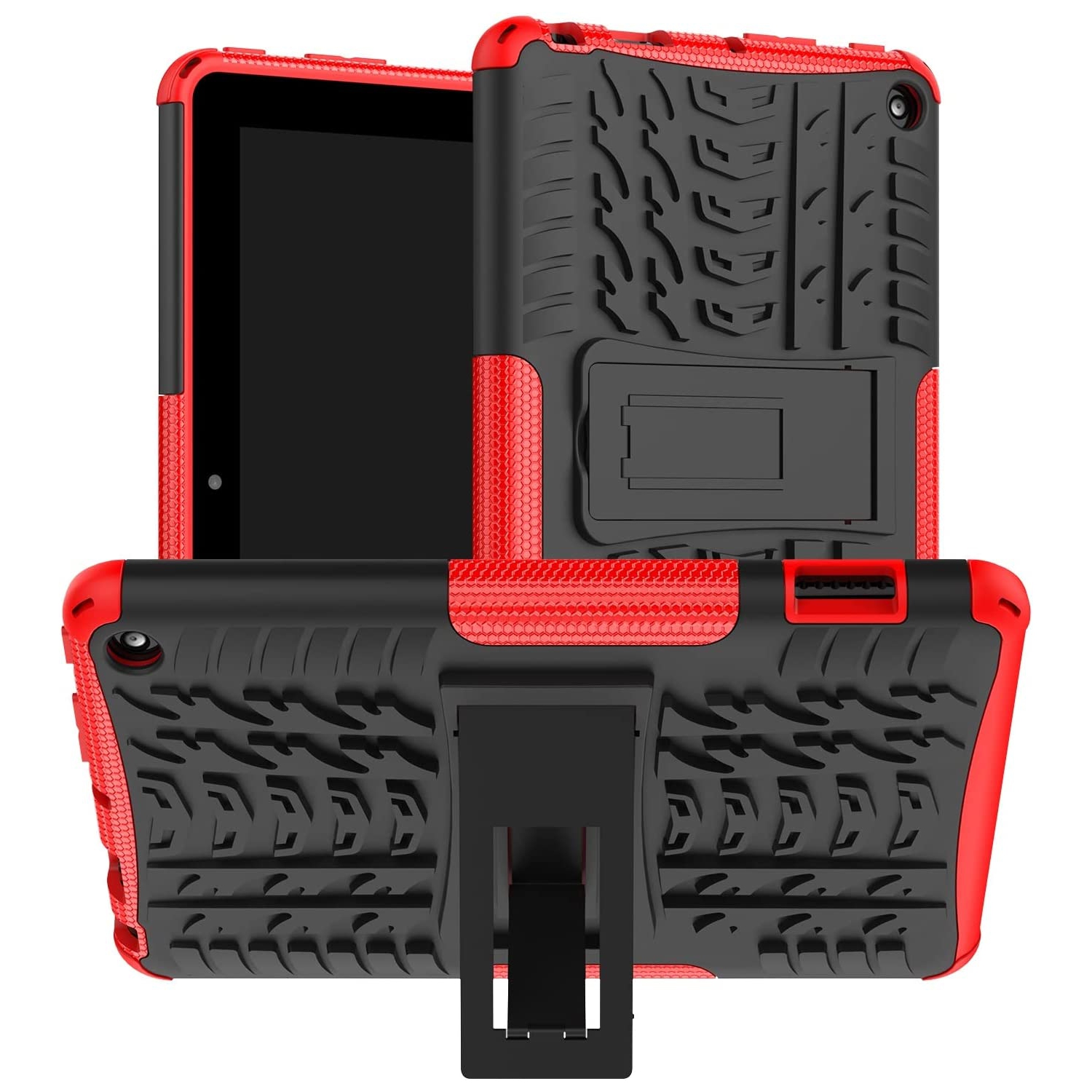 M for New Kindle Fire 7 Case 12th Generation 2022 Release,Kickstand Heavy Duty Armor Defender Case (Red)