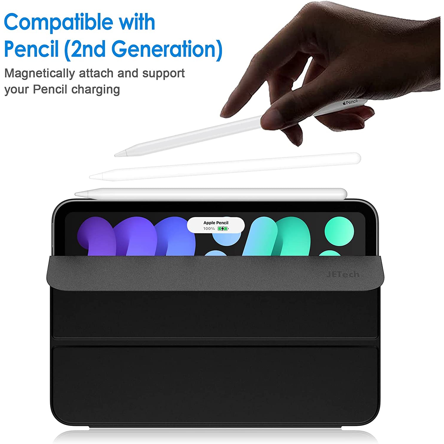 J Magnetic Case Compatible with iPad Mini 6, Support 2nd Gen Pencil Charging, Magnetic Attachment, Slim Smart Tablet Cover with Auto Wake/Sleep