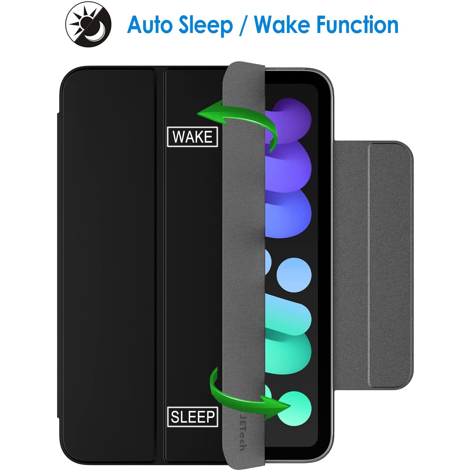 J Magnetic Case Compatible with iPad Mini 6, Support 2nd Gen Pencil Charging, Magnetic Attachment, Slim Smart Tablet Cover with Auto Wake/Sleep