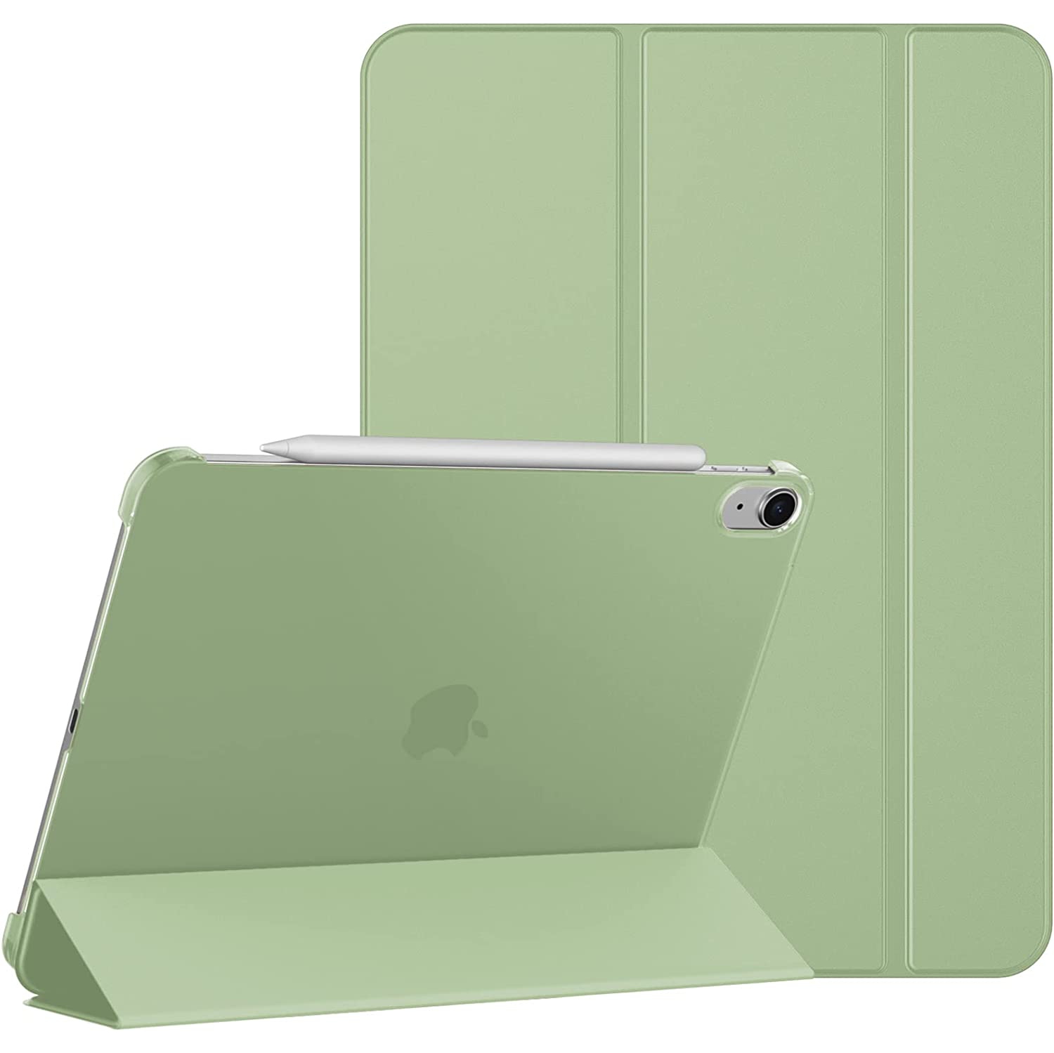 Étui J pour iPad Air 5/4, coque arrière rigide mince avec fonction de veille automatique (vert matcha)