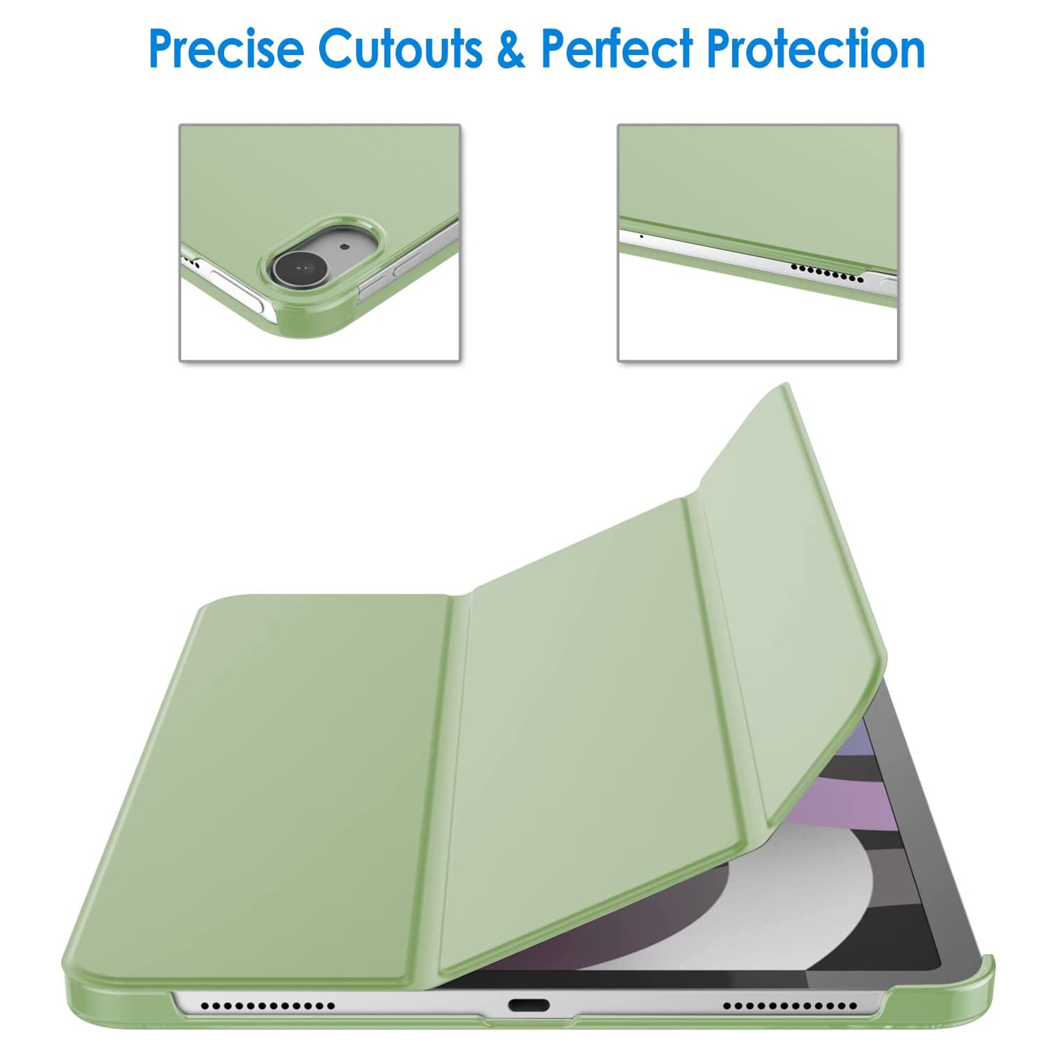 Étui J pour iPad Air 5/4, coque arrière rigide mince avec fonction de veille automatique (vert matcha)