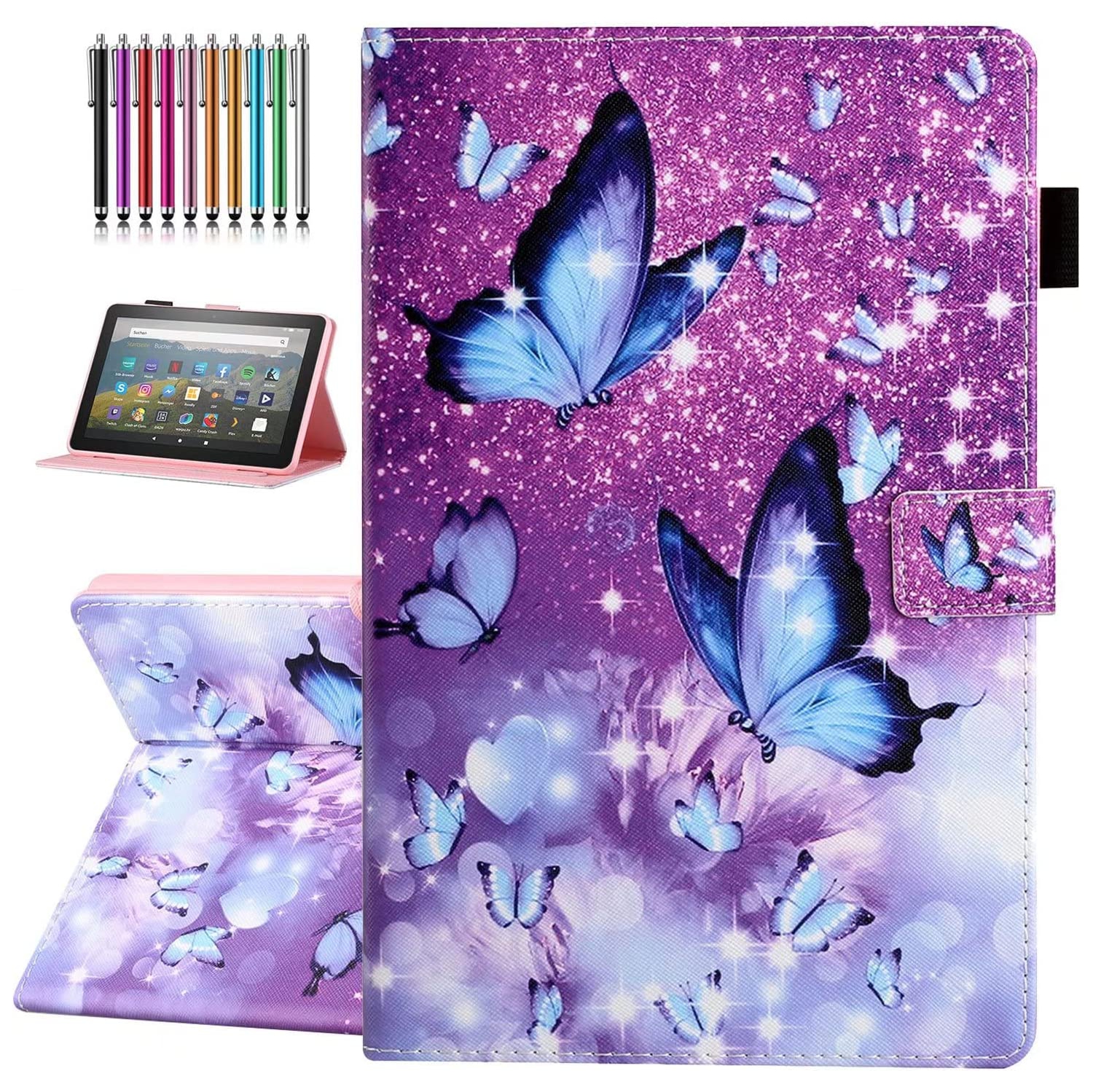 All-New Amazon Fire HD 8 & 8 Plus Case (10th Generation, 2020 Release), Not Suitable for 7th/8th/9th Fire 8, Premium PU Leather Stand Cover with Smart Auto Wake/Sleep, Butterfly