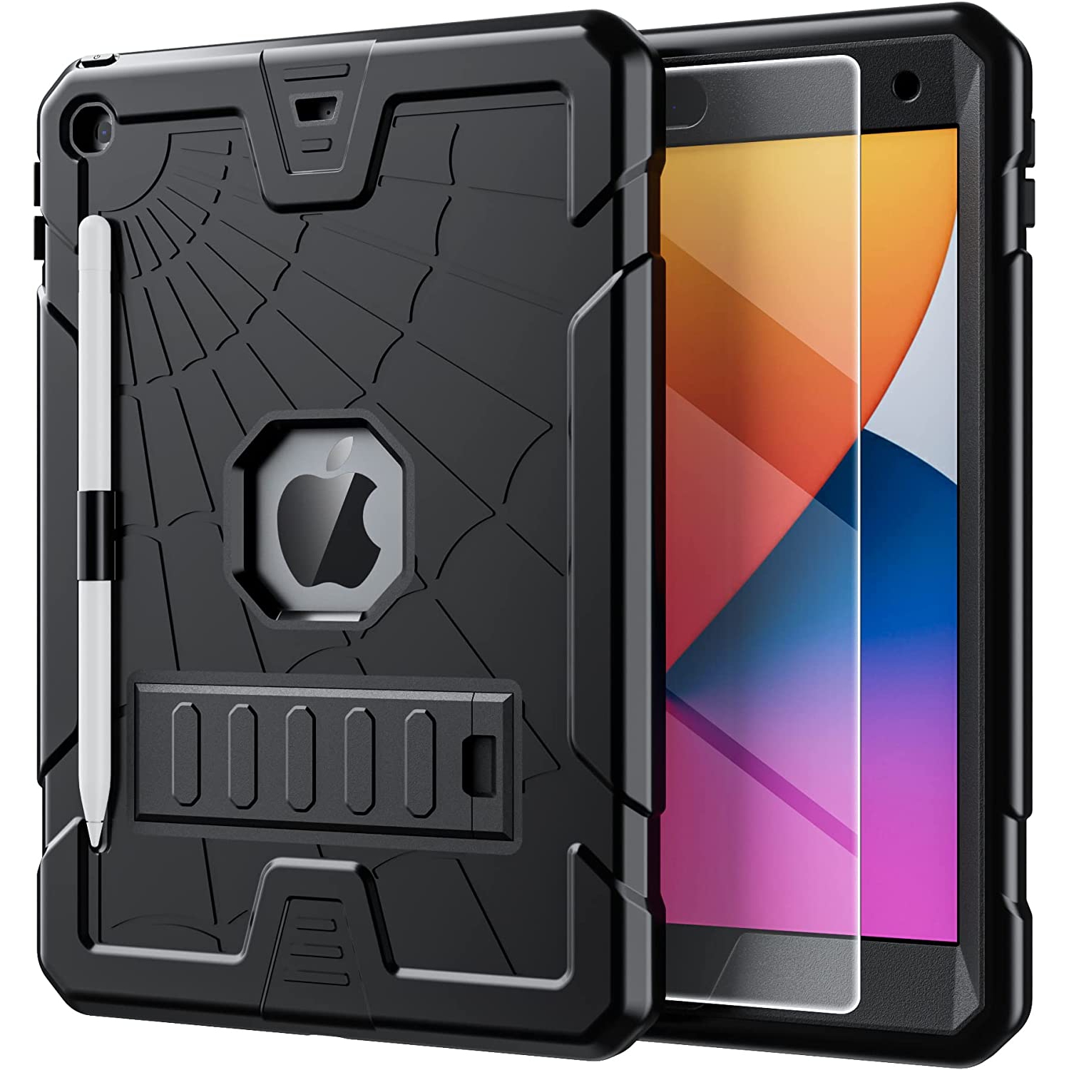 T iPad 9th Generation Case for Kids with Glass Screen Protector 2021 iPad 10.2 Case 8th 7th Generation w/ Pencil Holder+Stand Heavy Duty Droof Proof