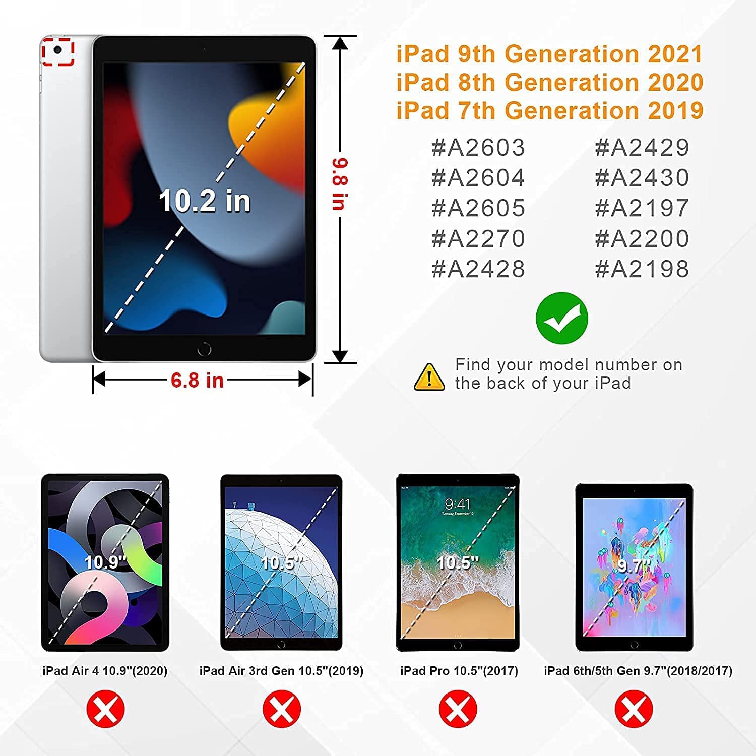 T iPad 9th Generation Case for Kids with Glass Screen Protector 2021 iPad 10.2 Case 8th 7th Generation w/ Pencil Holder+Stand Heavy Duty Droof Proof