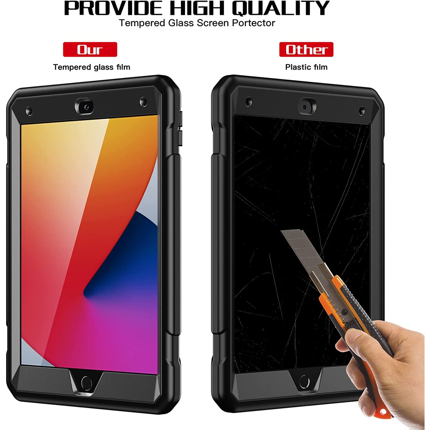 T iPad 9th Generation Case for Kids with Glass Screen Protector 2021 iPad 10.2 Case 8th 7th Generation w/ Pencil Holder+Stand Heavy Duty Droof Proof