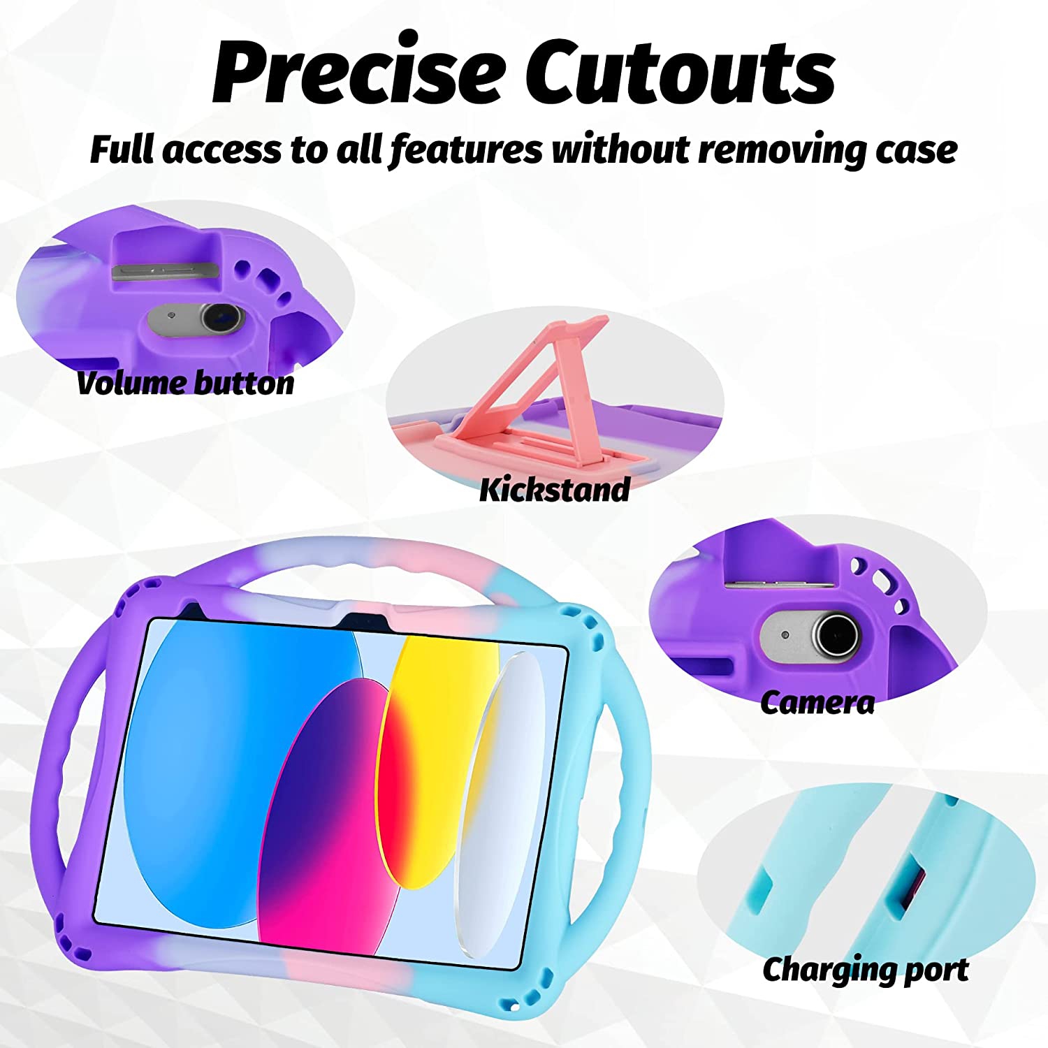 iPad 10th Generation Kids Case,A iPad 10.9 inch Case 10th Generation Built-in Stand Handle and Comes with a Strap,Lightweight Shockproof Silicone