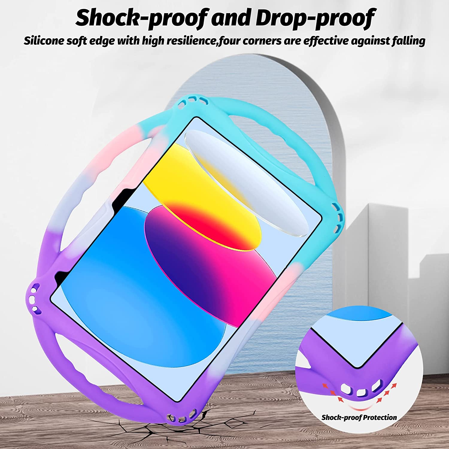 iPad 10th Generation Kids Case,A iPad 10.9 inch Case 10th Generation Built-in Stand Handle and Comes with a Strap,Lightweight Shockproof Silicone