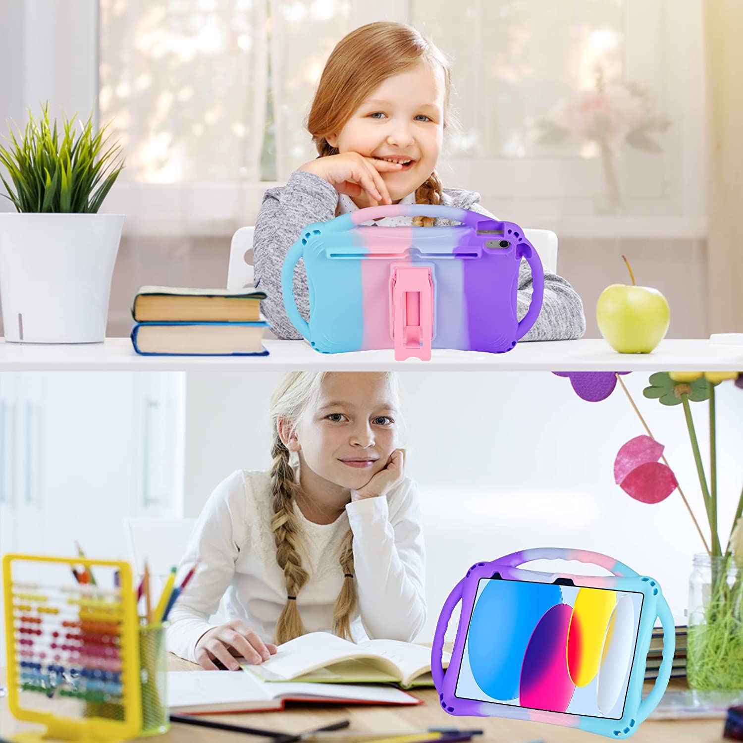 iPad 10th Generation Kids Case,A iPad 10.9 inch Case 10th Generation Built-in Stand Handle and Comes with a Strap,Lightweight Shockproof Silicone