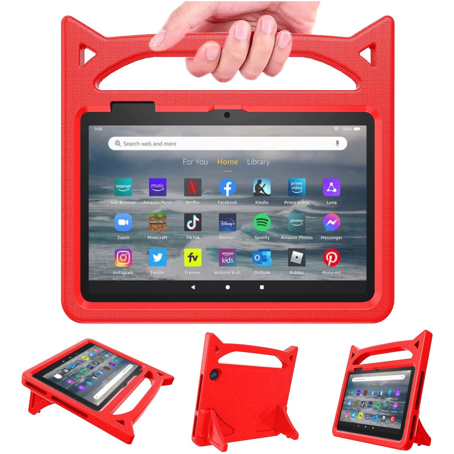 Fire 7 Tablet Case for Kids 2022, Grand Sky Light Weight Shock Proof Handle Protective Cover with Built-in Stand for Flre 7 inch Display Tablet (Compatible with 2022 Release) (Red)