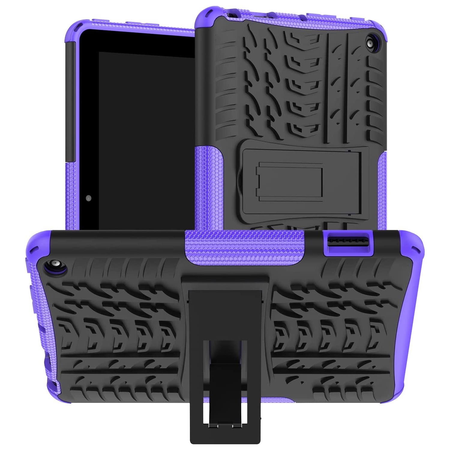 M for New Kindle Fire 7 Case 12th Generation 2022 Release,Kickstand Heavy Duty Armor Defender Case (Purple)