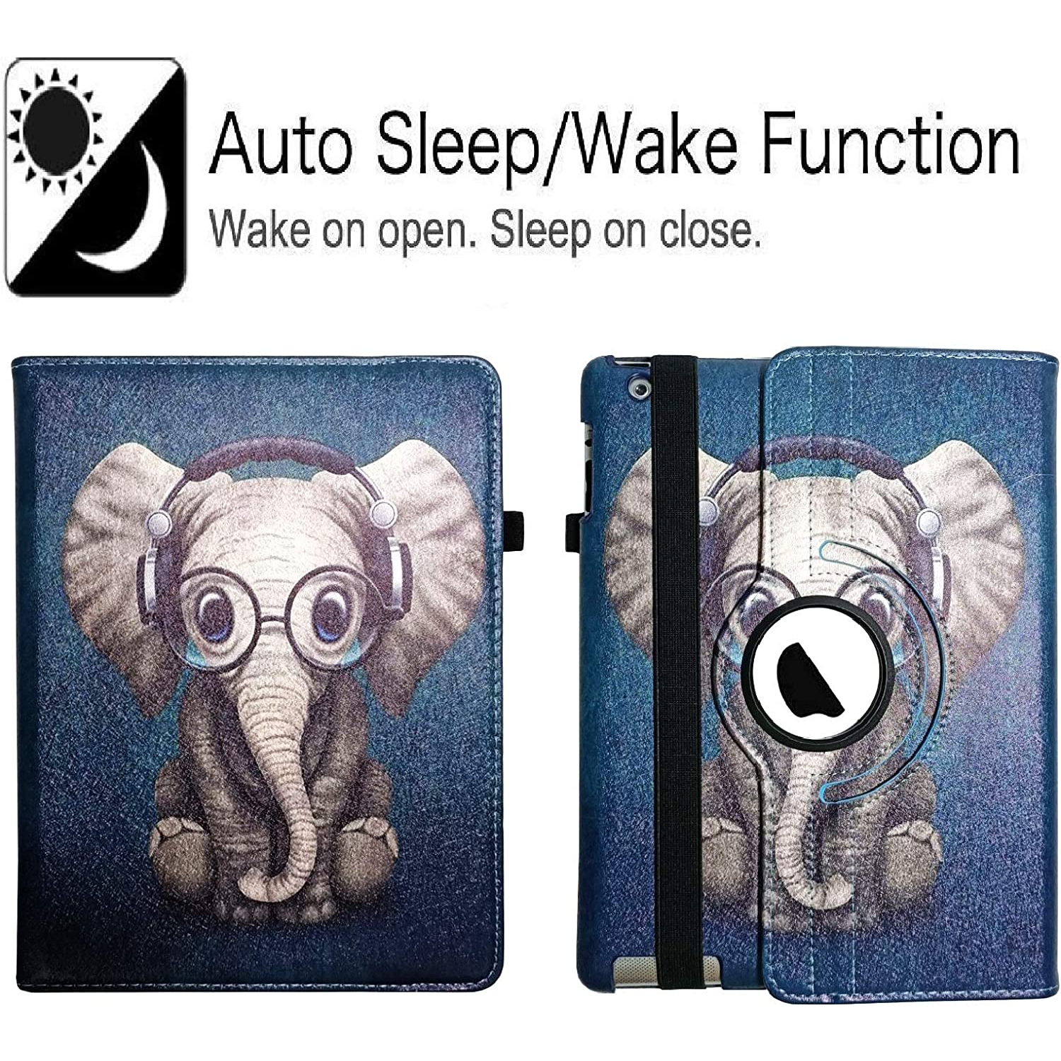 iPad 2/3/4 Case - 360 Degree Rotating Stand Smart Case Protective Cover with Auto Wake Up/Sleep Feature for Apple iPad 4, iPad 3 & iPad 2