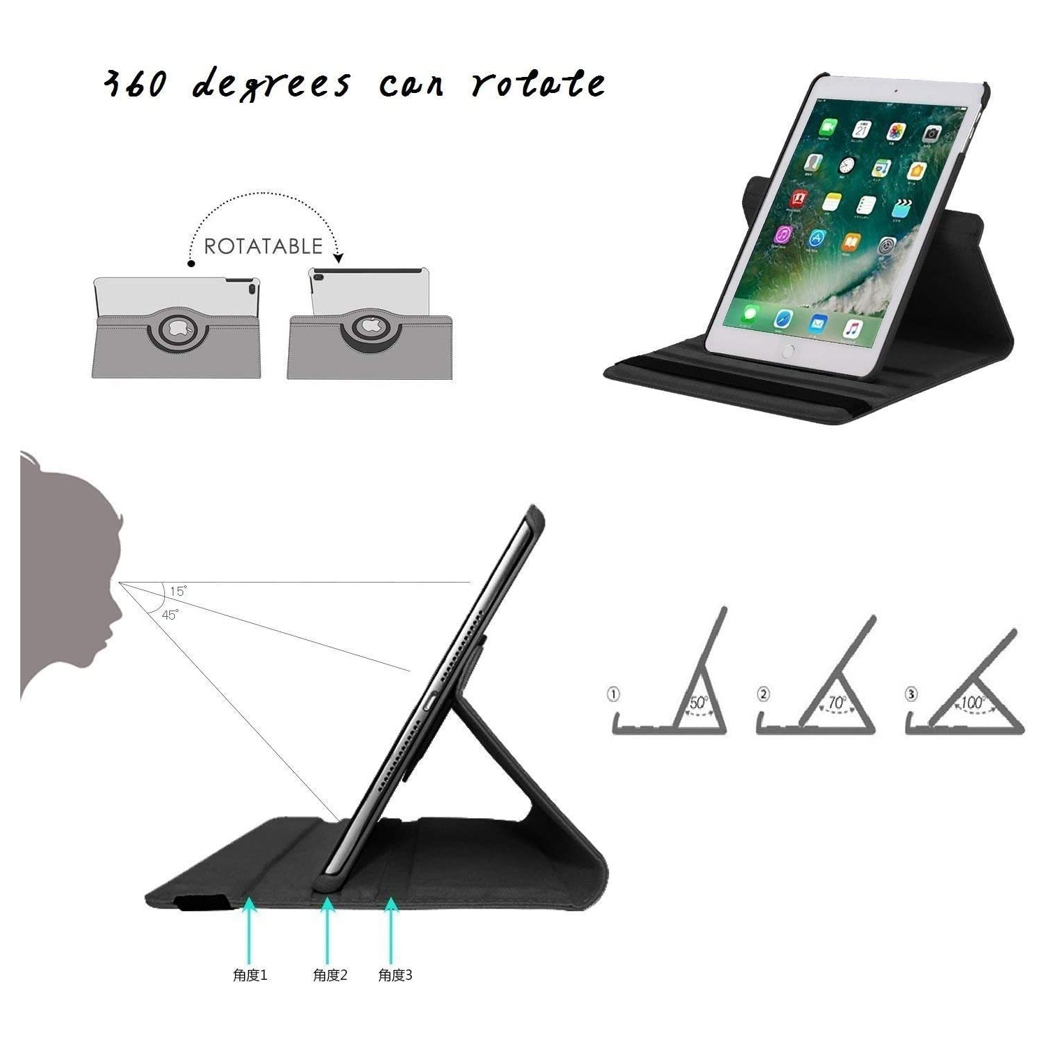iPad 2/3/4 Case - 360 Degree Rotating Stand Smart Case Protective Cover with Auto Wake Up/Sleep Feature for Apple iPad 4, iPad 3 & iPad 2