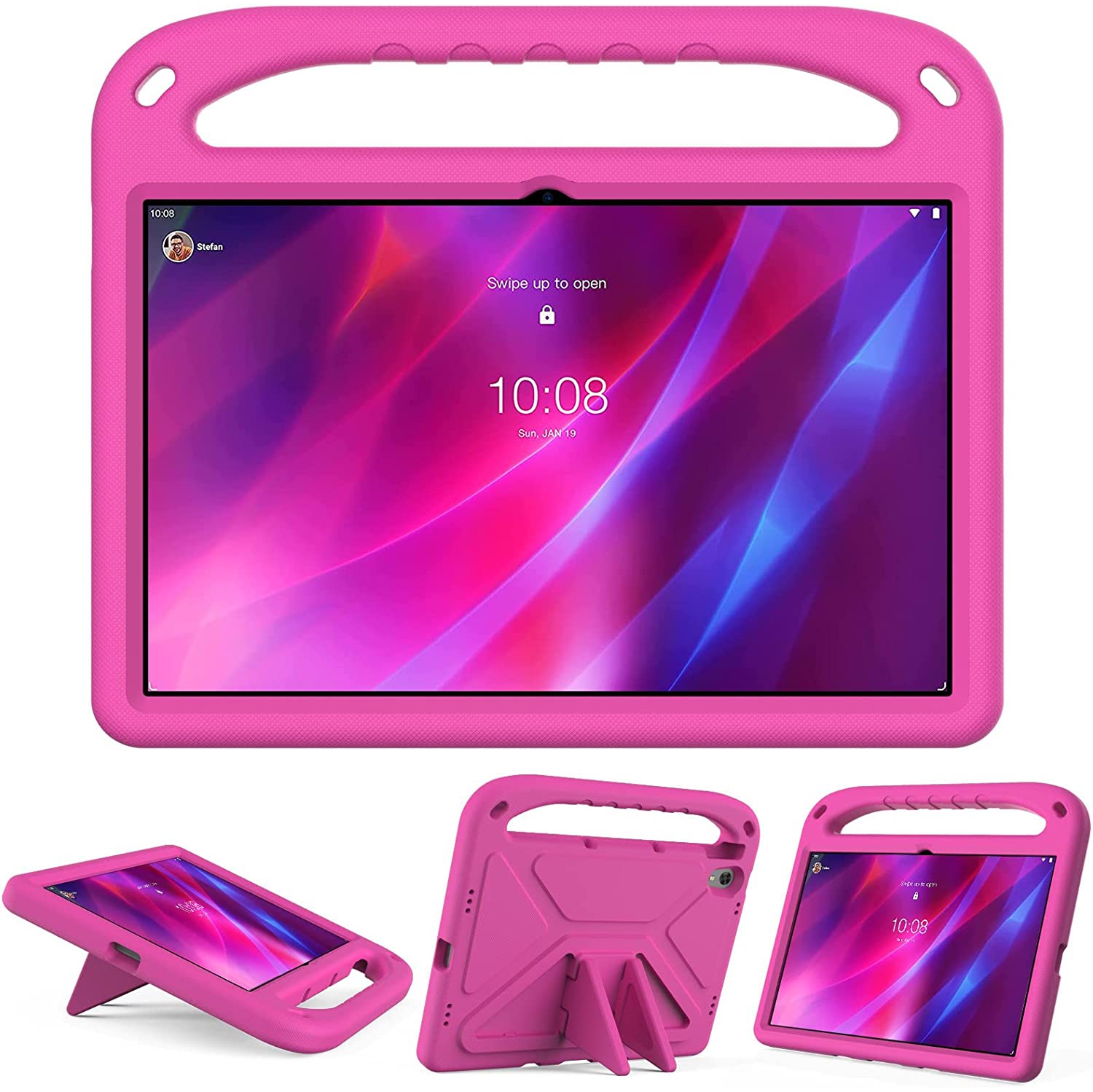 X Compatible with Lenovo Tab P11 Plus TB-J616F Kids Case, EVA Shockproof Handle Light Weight Stand Cover for Lenovo Tab P11 TB-J606F (11 Inch), Rose