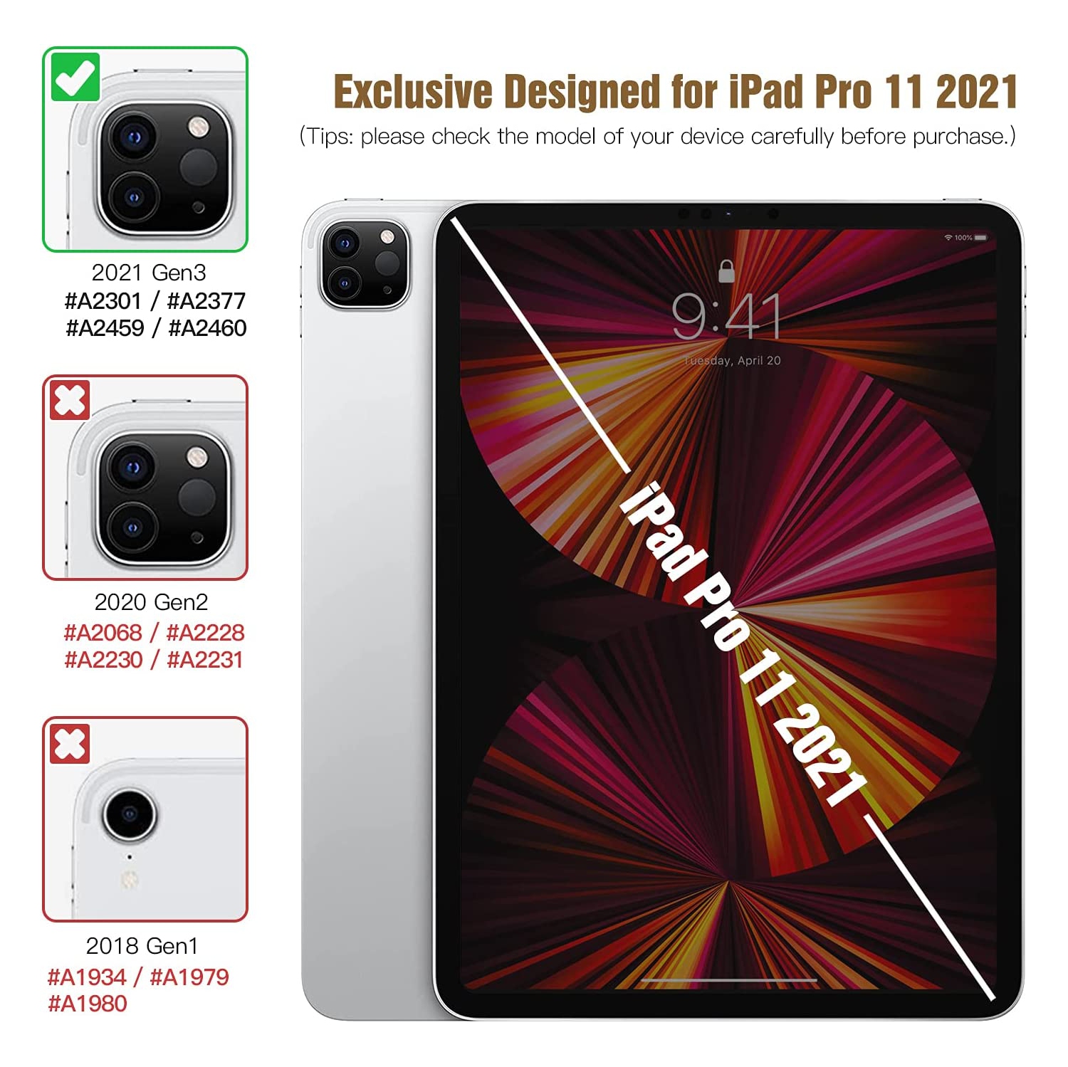 T Case for New iPad Pro 11 inch 2021, Ultra Slim Shock Absorbant Flexible TPU Air-Pillow Edge Protective Case, [Support 2nd Gen Apple Pencil