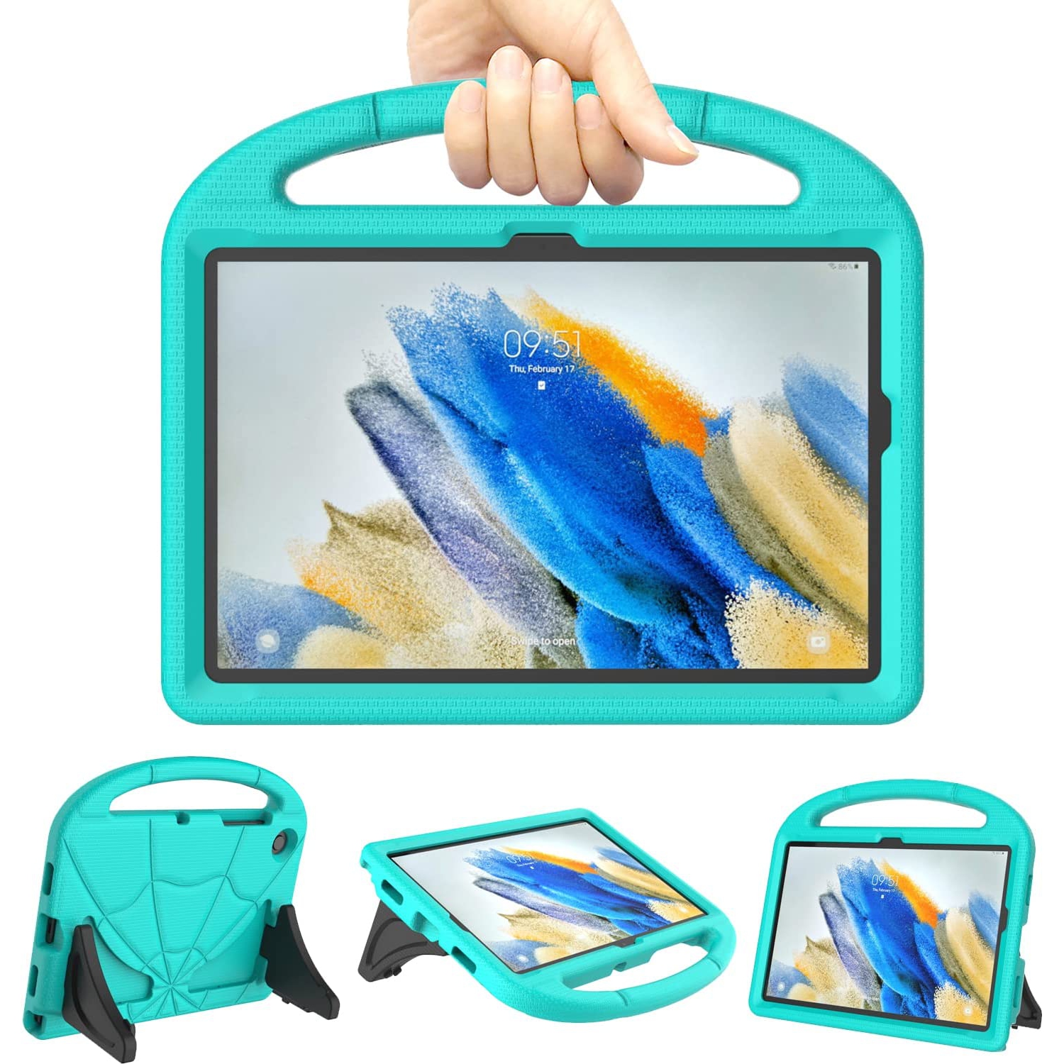 Kids Case for Samsung Galaxy Tab A8 10.5 Inch 2022, L Lightweight Shockproof Kid-Proof Cute Cover with Handle Kickstand for Galaxy Tab A8 10.5 Inch (SM-X200/X205/X207) - Turquoise