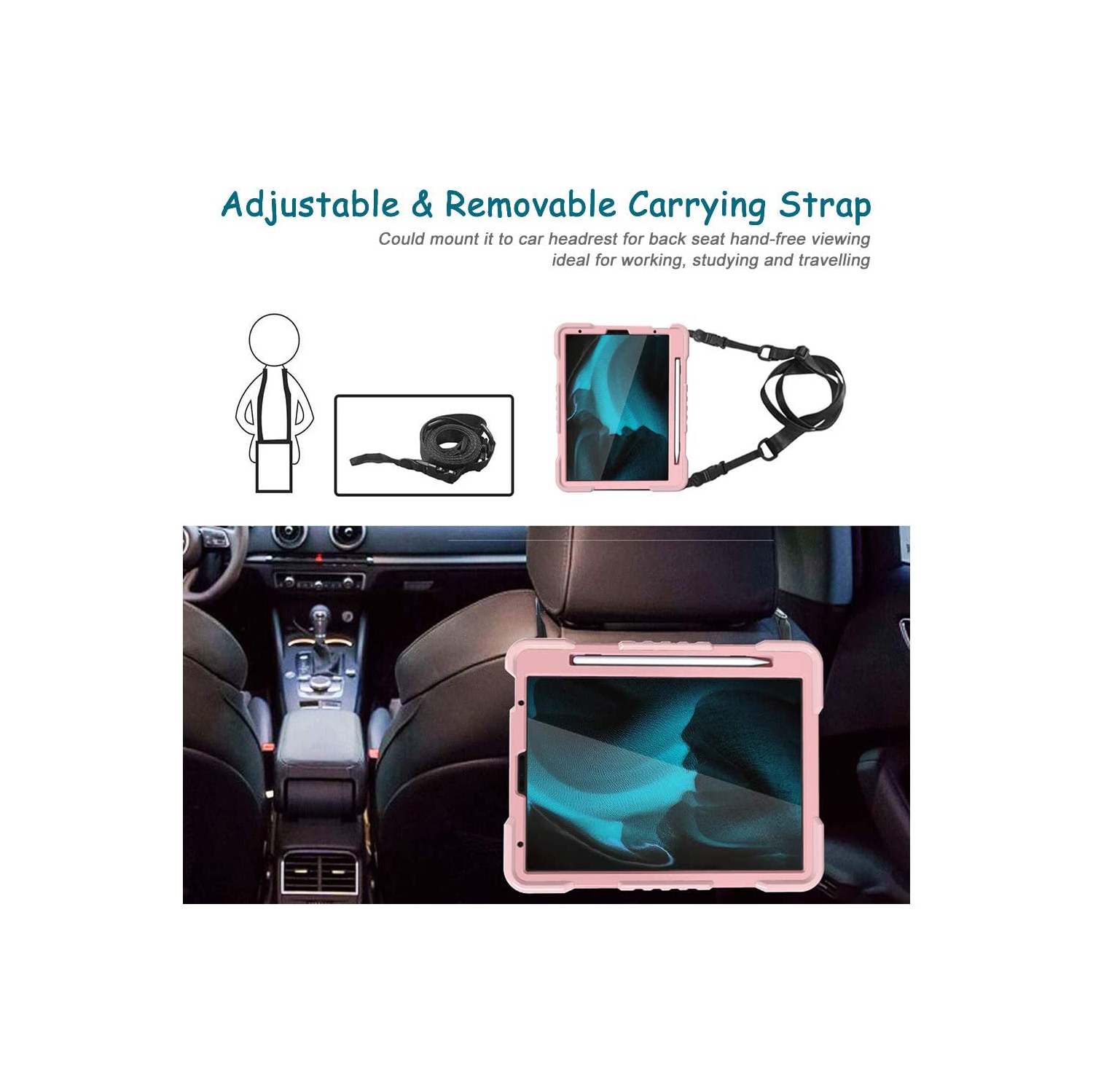 S iPad Air 5th/4th Gen 10.9 Case 2022/2020, iPad Air 5/4 Kids Case with Handle Grip Pencil Holder Rotated Stand Shoulder Strap,Slim-Body Shockproof