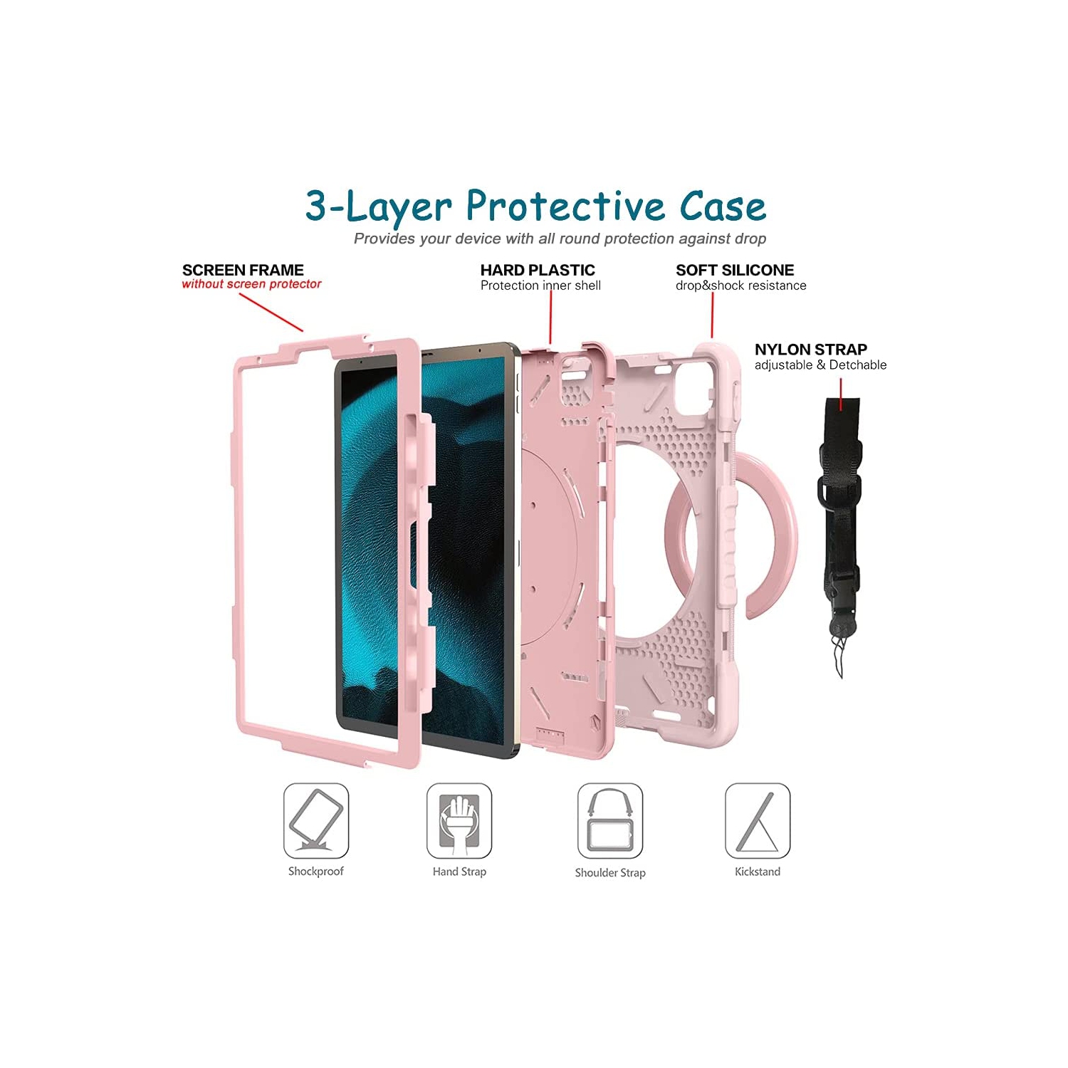 S iPad Air 5th/4th Gen 10.9 Case 2022/2020, iPad Air 5/4 Kids Case with Handle Grip Pencil Holder Rotated Stand Shoulder Strap,Slim-Body Shockproof