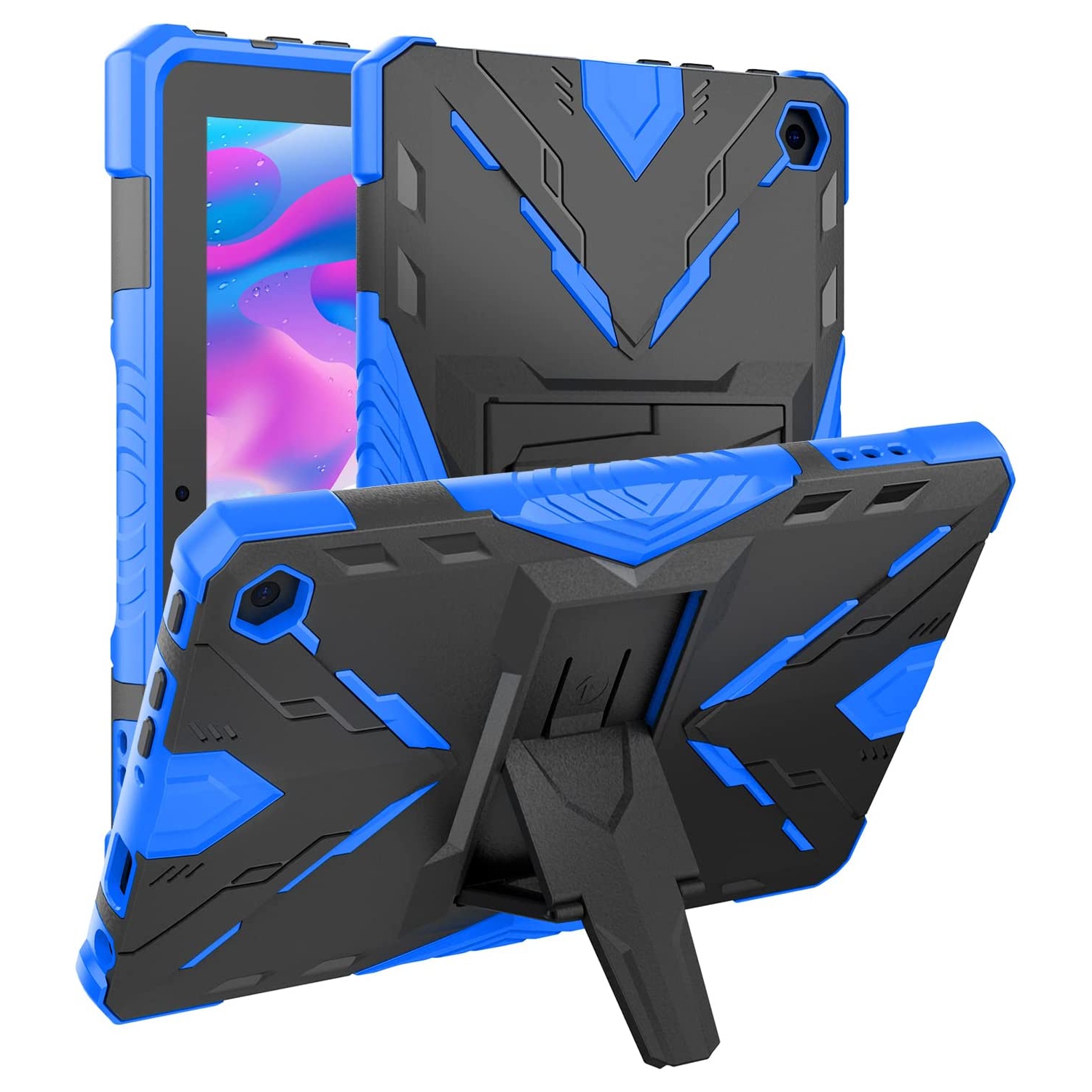 M for New Kindle Fire 7 Case 12th Generation 2022 Release,Kickstand Heavy Duty Armor Defender Cover (Blue)