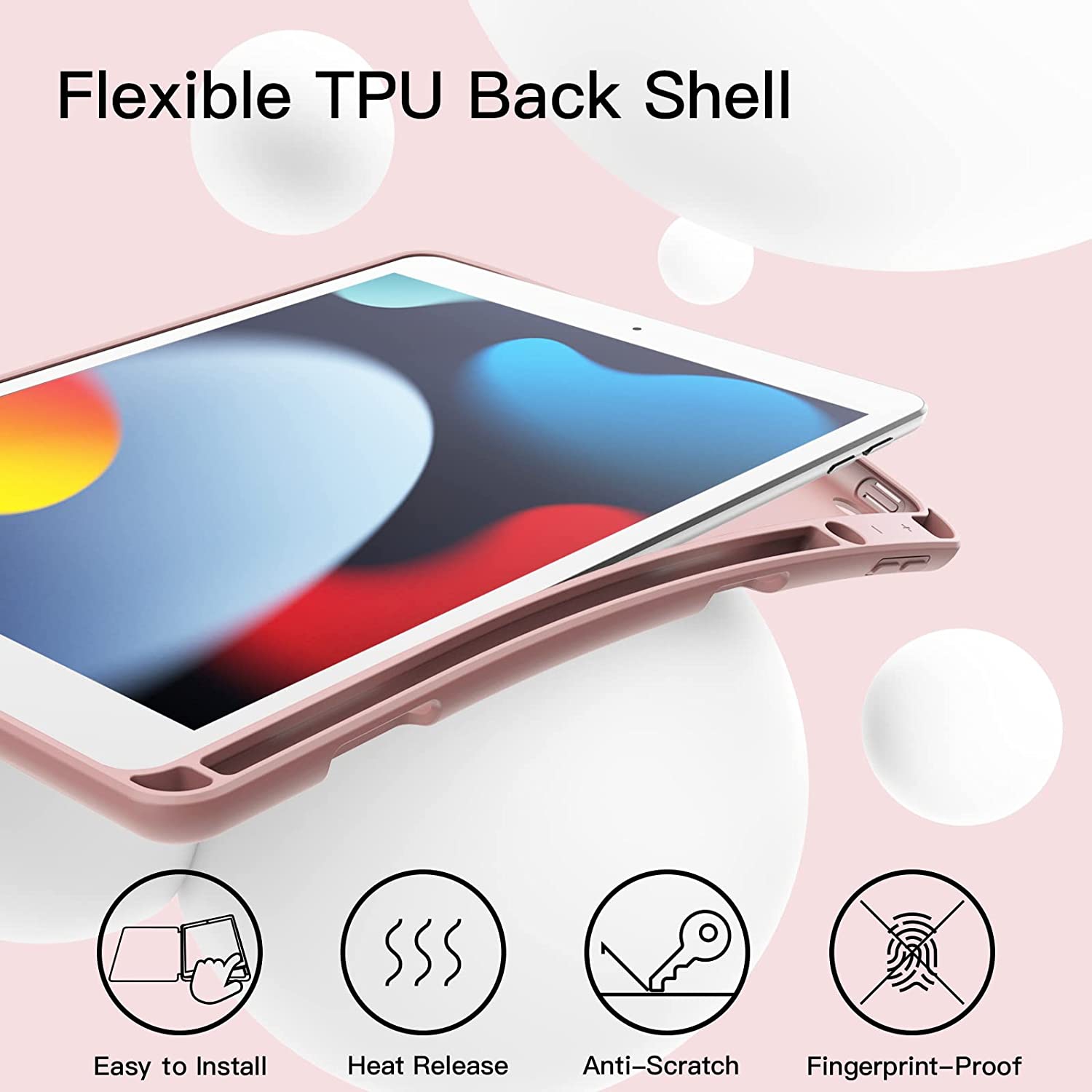 J Case for iPad 10.2 Inch 2021/2020/2019 Model with Pencil Holder, Slim Tablet Cover with Soft TPU Back, Auto Wake/Sleep (Rose Gold)