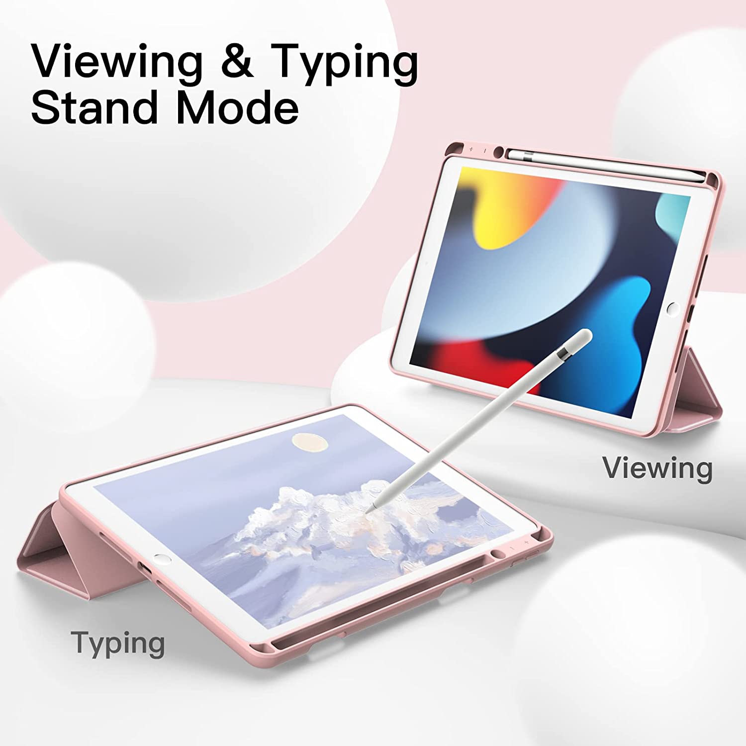 J Case for iPad 10.2 Inch 2021/2020/2019 Model with Pencil Holder, Slim Tablet Cover with Soft TPU Back, Auto Wake/Sleep (Rose Gold)