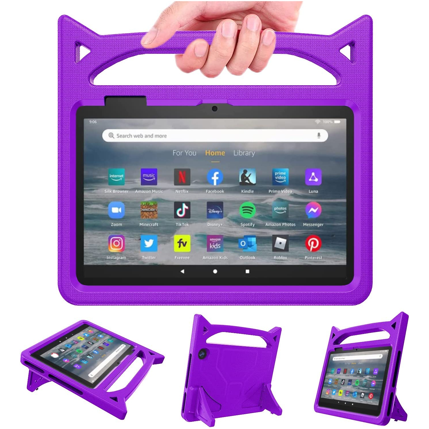 Kindle Fire Tablet 7 Case,Grand Sky Kids-Proof Protective Cover with Handle Stand for Amazon Fire 7 Tablet (Compatible with 2022 Release) (Purple)