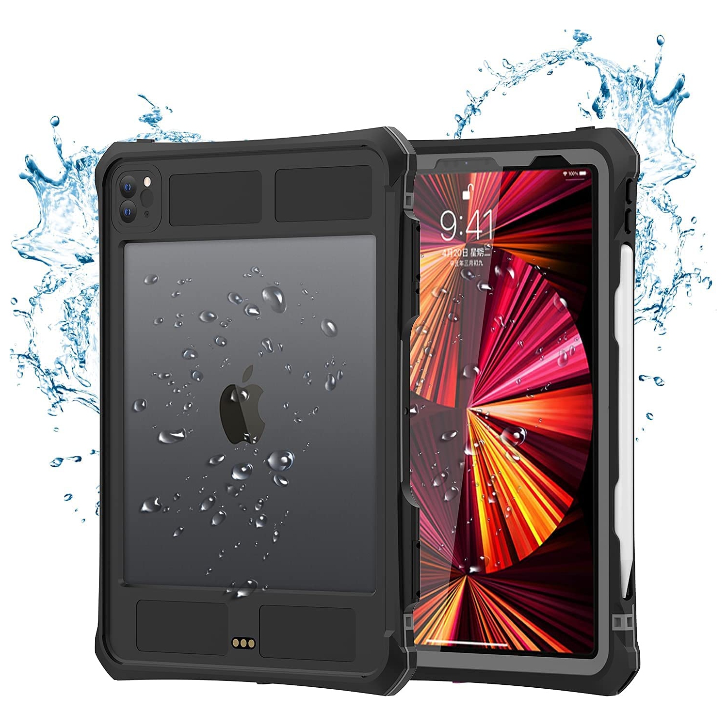 2020/2021,Full-Body Protective Case,Magnetic Pencil Holder,External Keyboard Interface,IP68 Waterproof Dustproof Shockproof iPad Pro 11 Inch Case (Black)