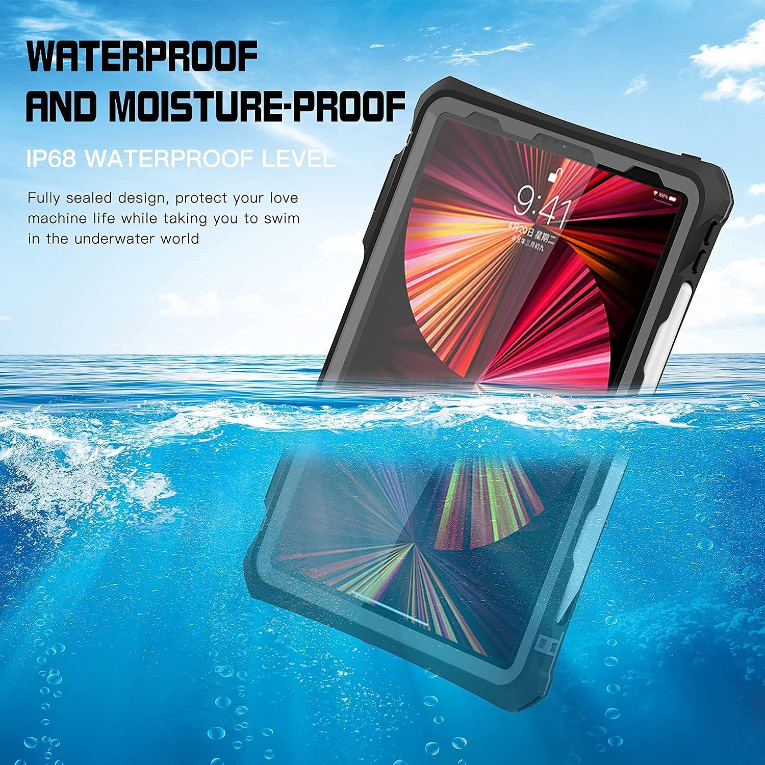 2020/2021,Full-Body Protective Case,Magnetic Pencil Holder,External Keyboard Interface,IP68 Waterproof Dustproof Shockproof iPad Pro 11 Inch Case