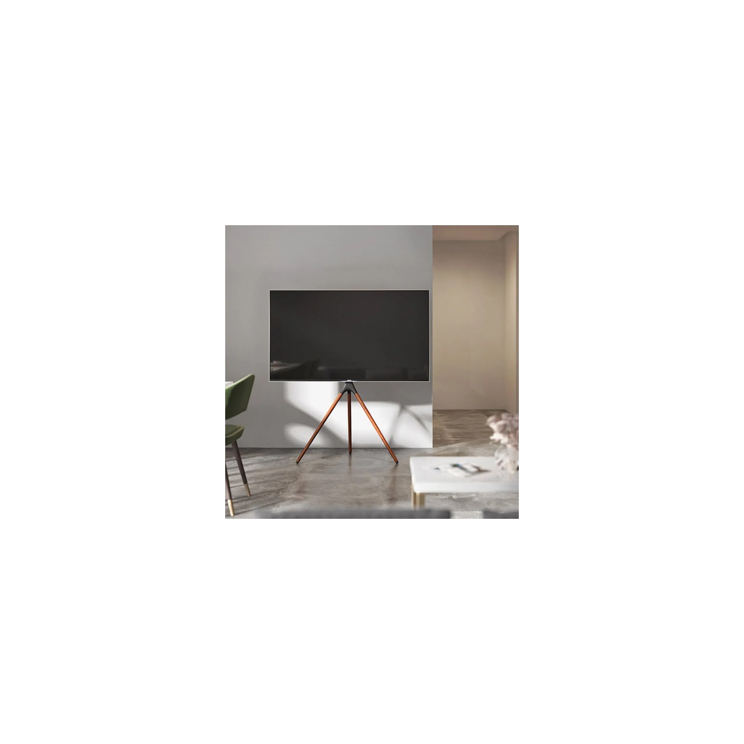 Support en coin en bois pour téléviseur de 65 po d’ErgoLoop - Noyer et noir