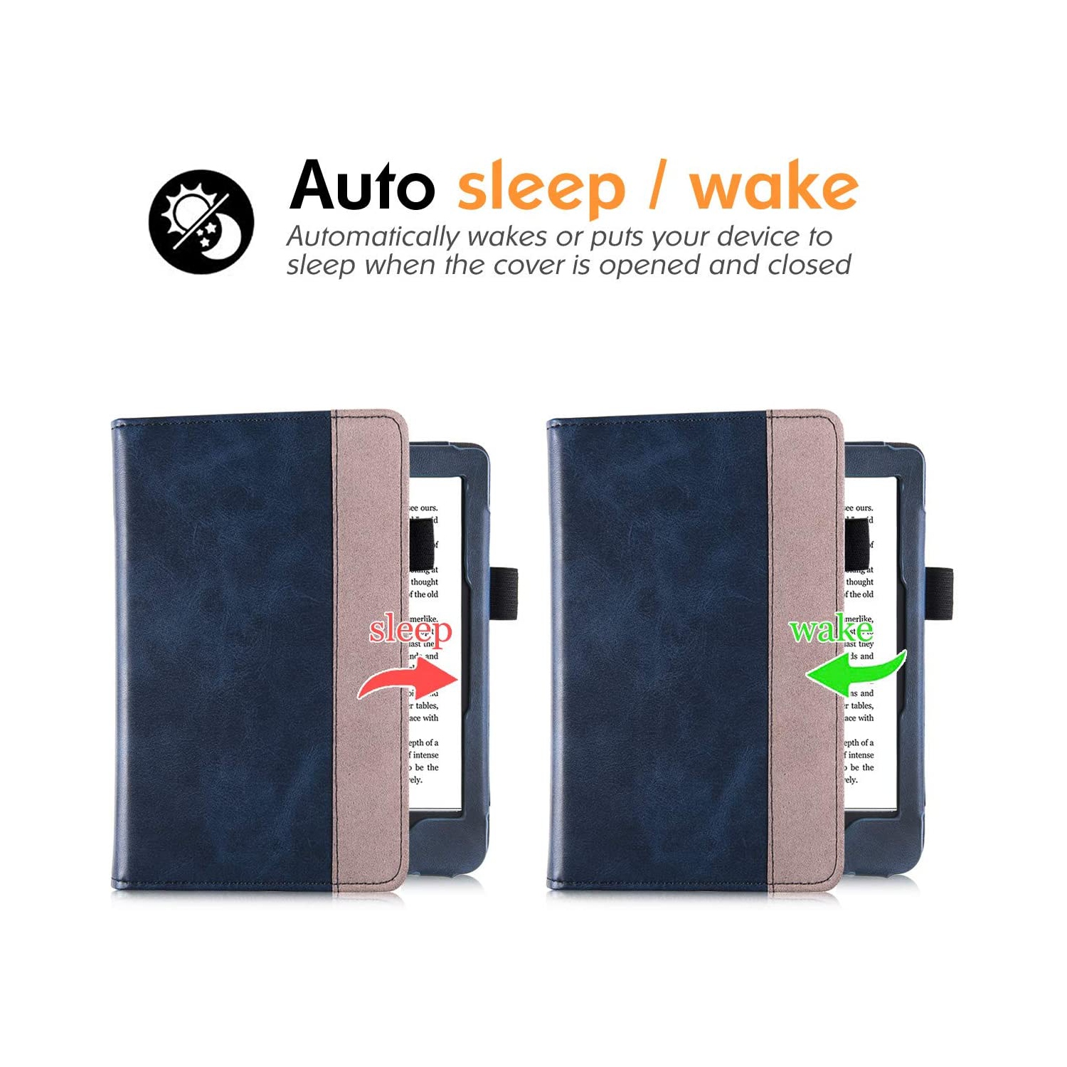 Étui support B pour liseuse Clara HD de Kobo - housse cuir polyuréthane de qualité supérieure avec dragonne et veille/réveil automatique (bleu marine)