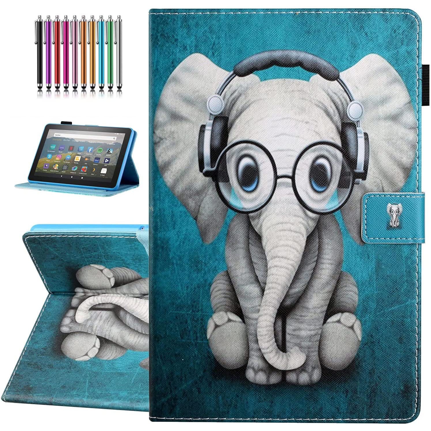All-New Amazon Fire HD 8 & 8 Plus Case (10th Generation, 2020 Release), Not Suitable for 7th/8th/9th Fire 8, Premium PU Leather Stand Cover with Smart Auto Wake/Sleep, Elephant