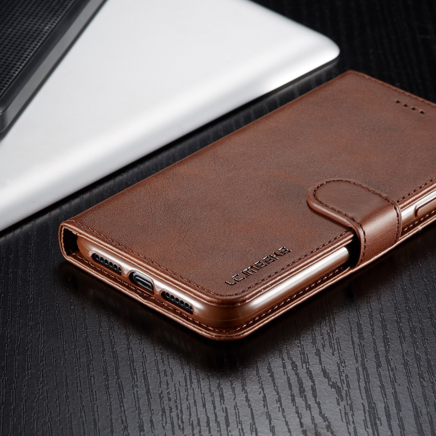 ( KeeGuard) Brown iPhone 14 Plus Wallet case cover Flip Leather Credit Card Slot Holder Stand Folio Case