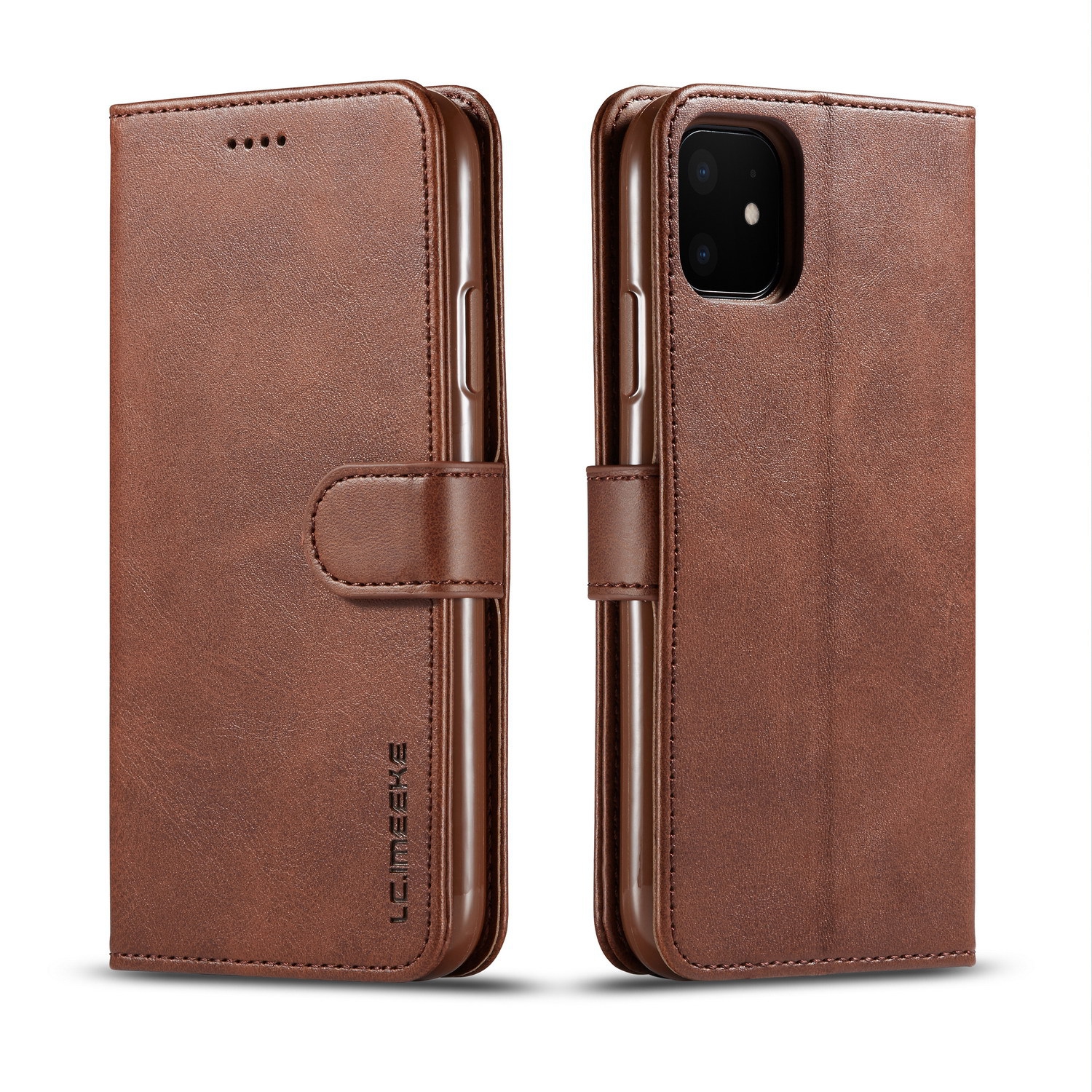 ( KeeGuard) Brown iPhone 14 Plus Wallet case cover Flip Leather Credit Card Slot Holder Stand Folio Case