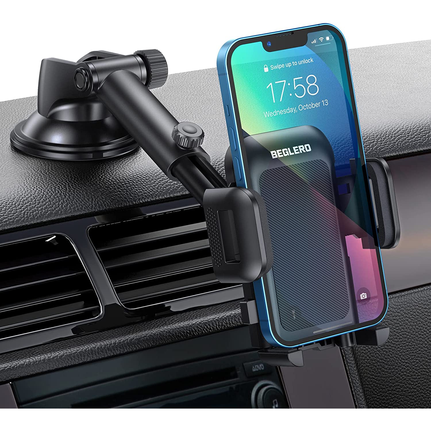Car Phone Holder, Universal Dashboard Phone Mount Hands Free Car Phone Mount with Suction Cup Long Arm Windshield Phone